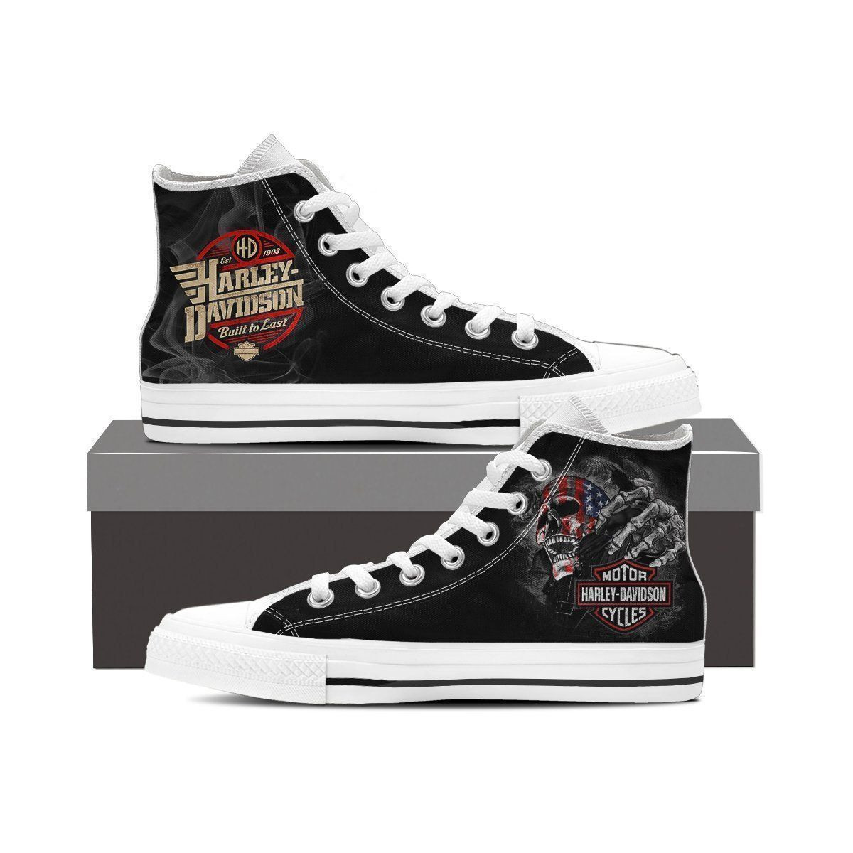 JWFancy Harley Davidson High Top Canvas Sneakers Shoes For Men And Women