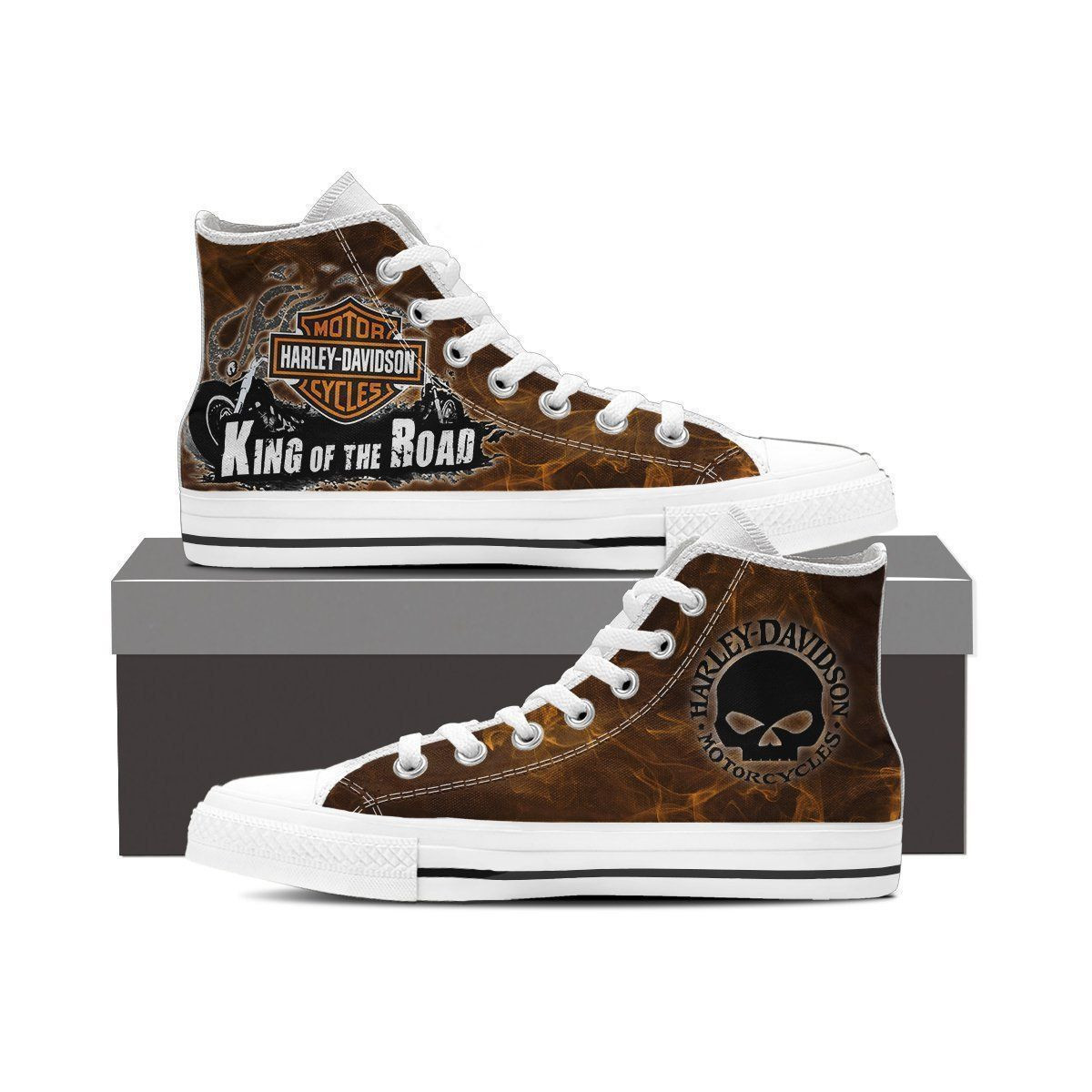 JWFancy Harley Davidson High Top Canvas Sneakers Shoes For Men And Women