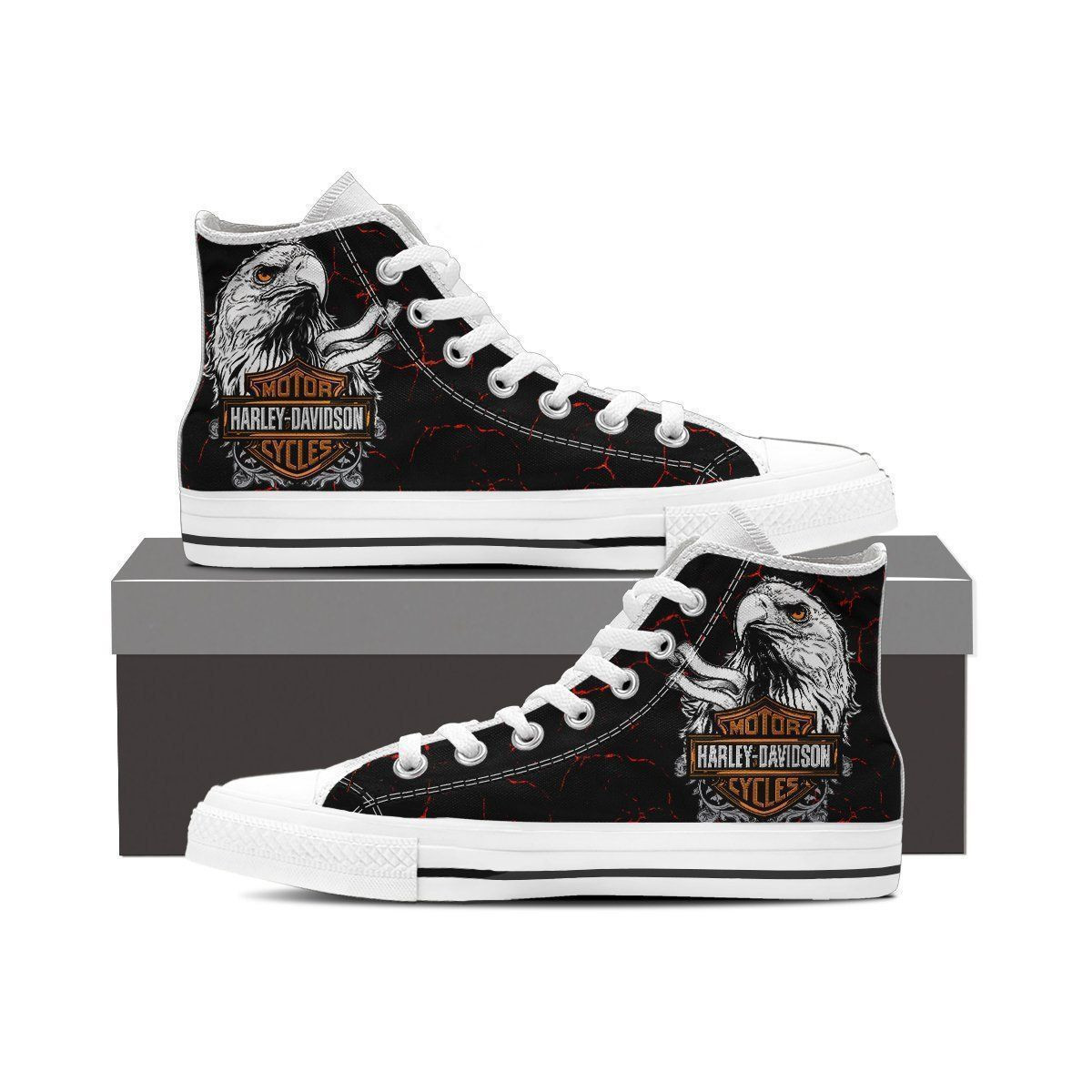 JWFancy Harley Davidson High Top Canvas Sneakers Shoes For Men And Women