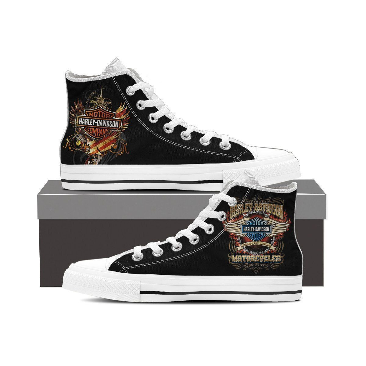JWFancy Harley Davidson High Top Canvas Sneakers Shoes For Men And Women