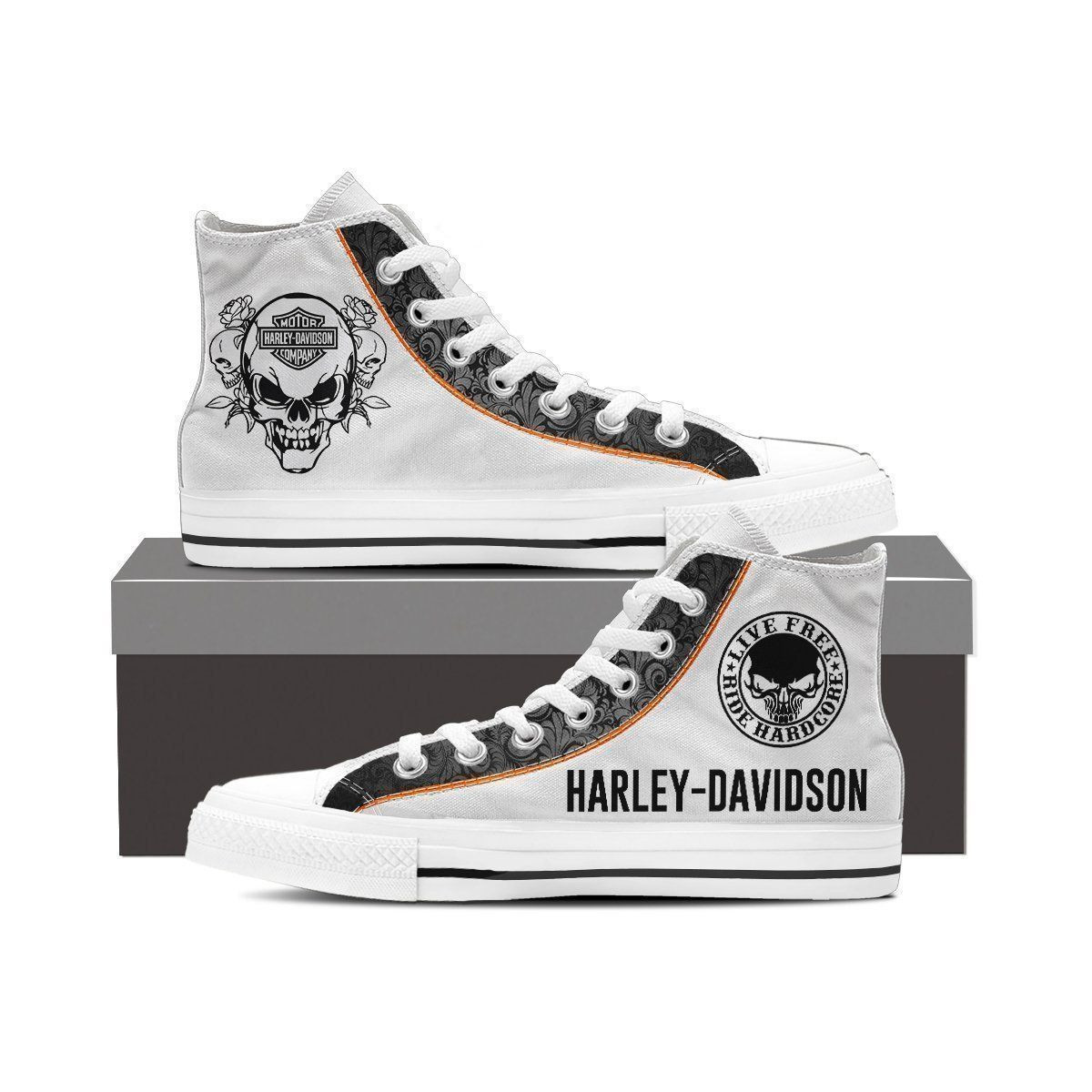 JWFancy Harley Davidson High Top Canvas Sneakers Shoes For Men And Women