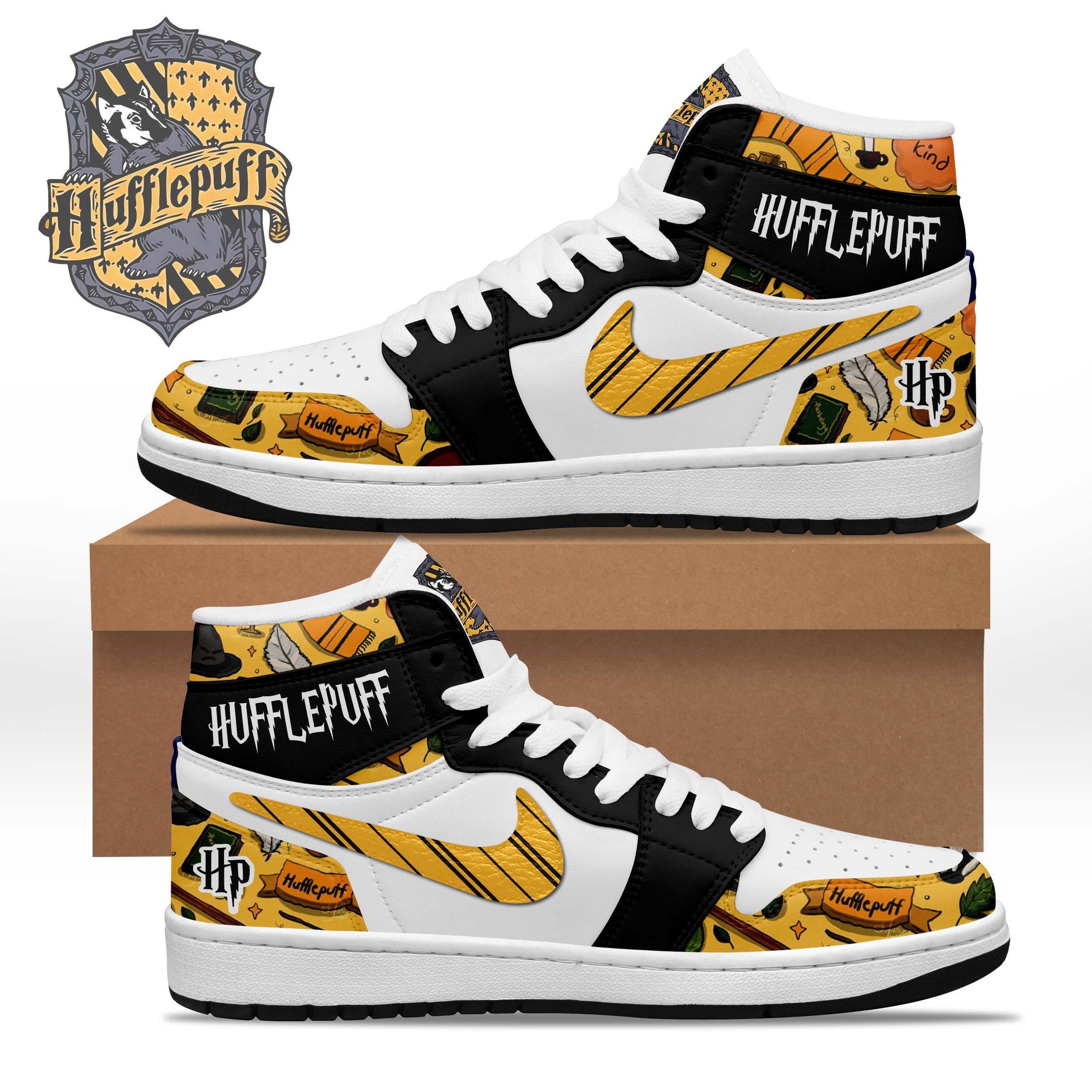 JWFancy Harry Potter Hufflepuff AJ1 High Sneakers Shoes For Men And Women