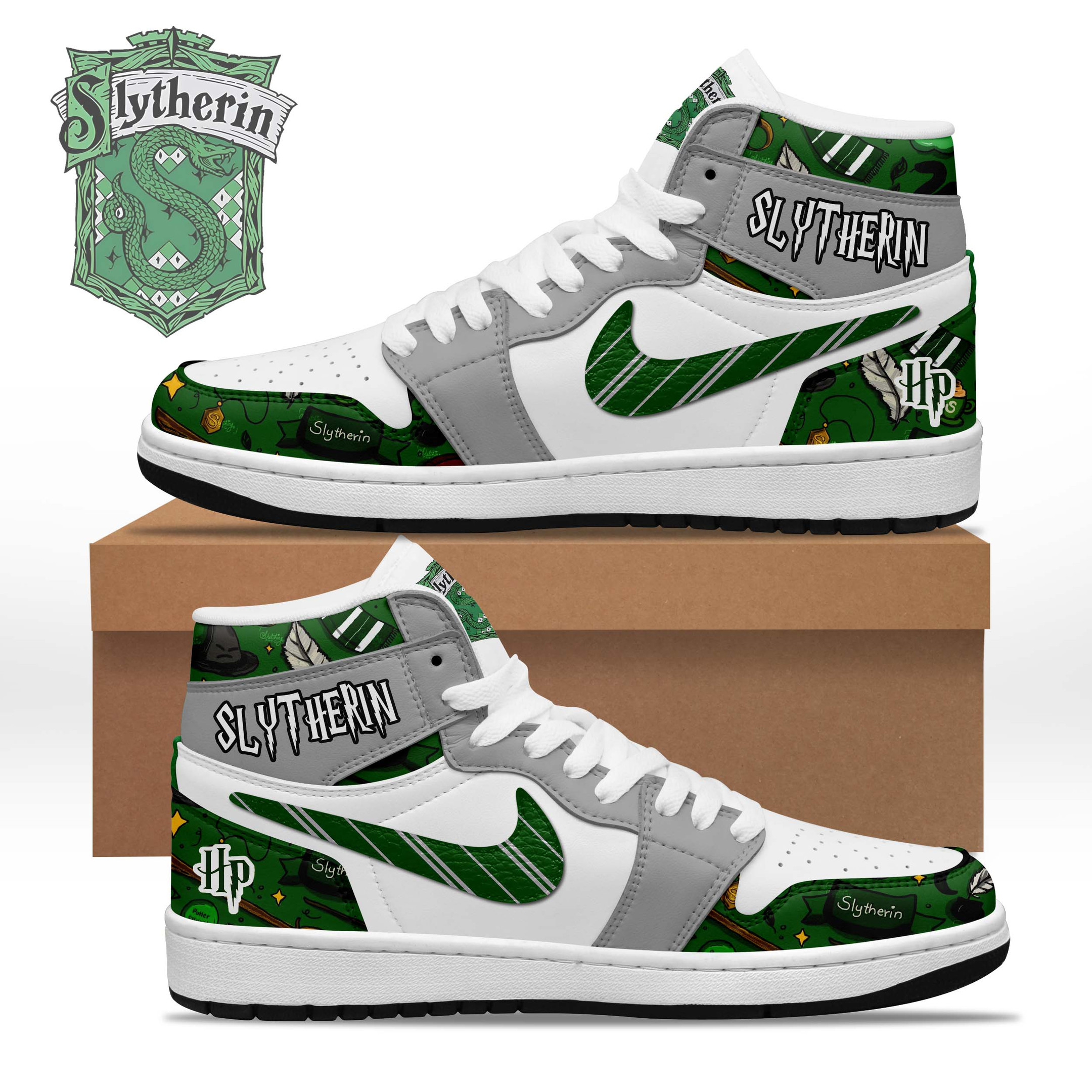 JWFancy Harry Potter Slytherin AJ1 High Sneakers Shoes For Men And Women