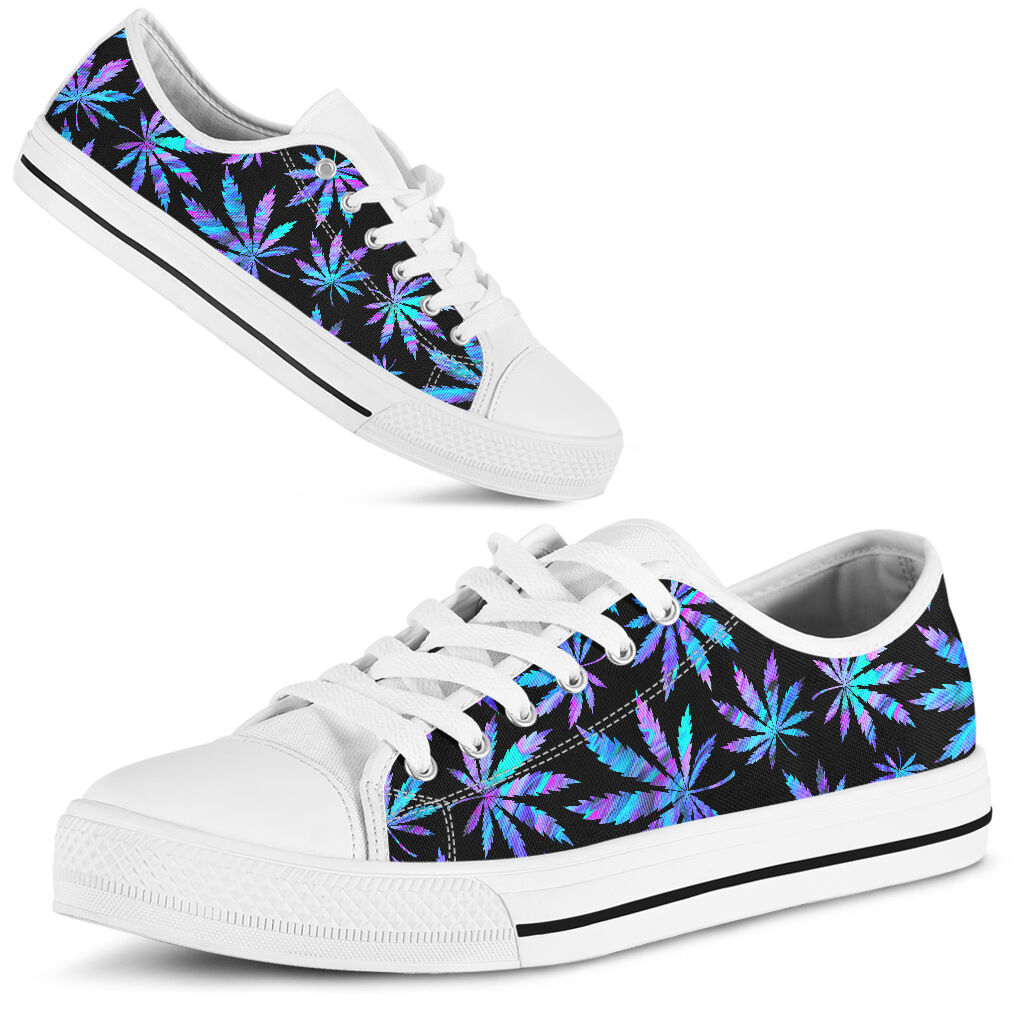 JWFancy Holographic Leaves Pattern - Weed  Low Top Canvas Sneakers Shoes For Men And Women