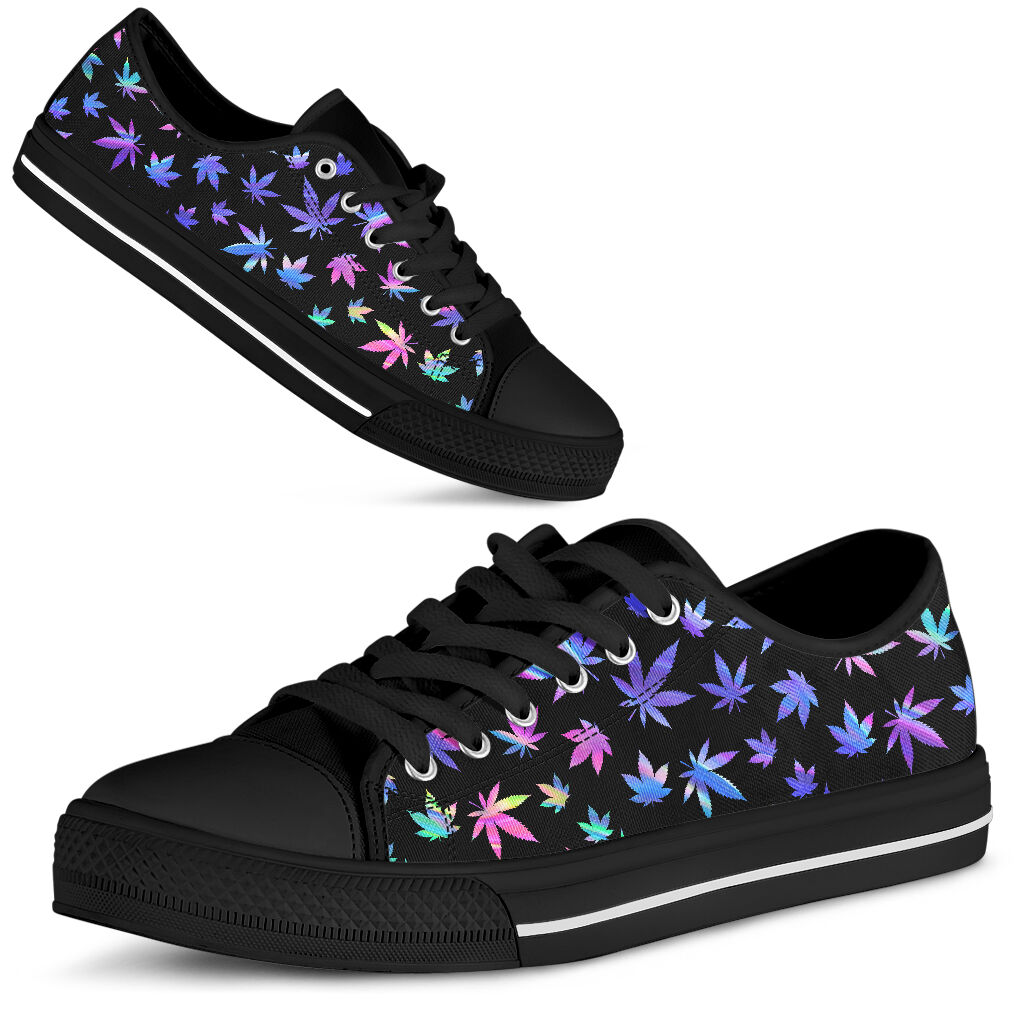 JWFancy Holographic Leaves Pattern - Weed Low Top Canvas Sneakers Shoes For Men And Women