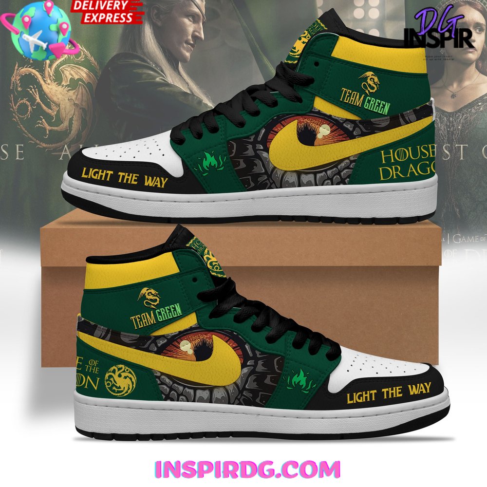 JWFancy House Of The Dragon Team Green AJ1 High Sneakers Shoes For Men And Women