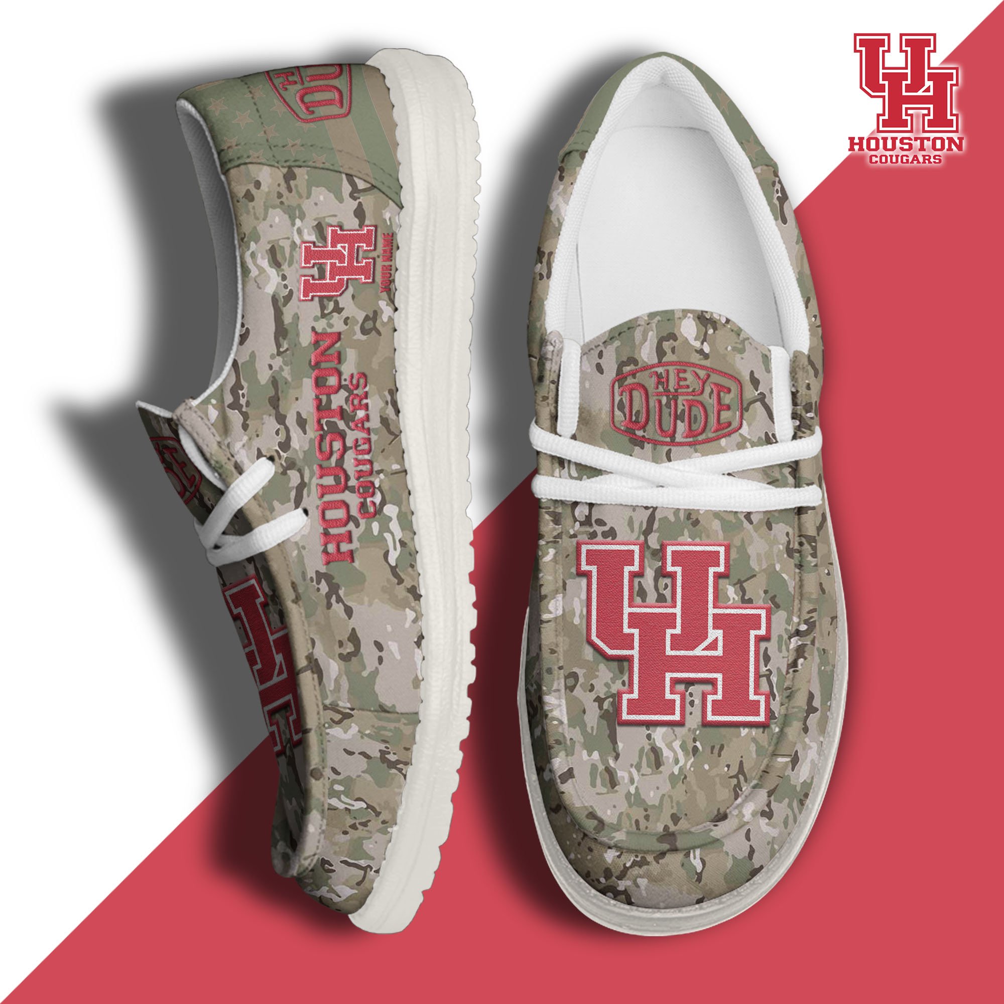 JWFancy Houston Cougars Hey Dude Shoes Wally Men's Lace Up Loafers Comfortable For Men And Women