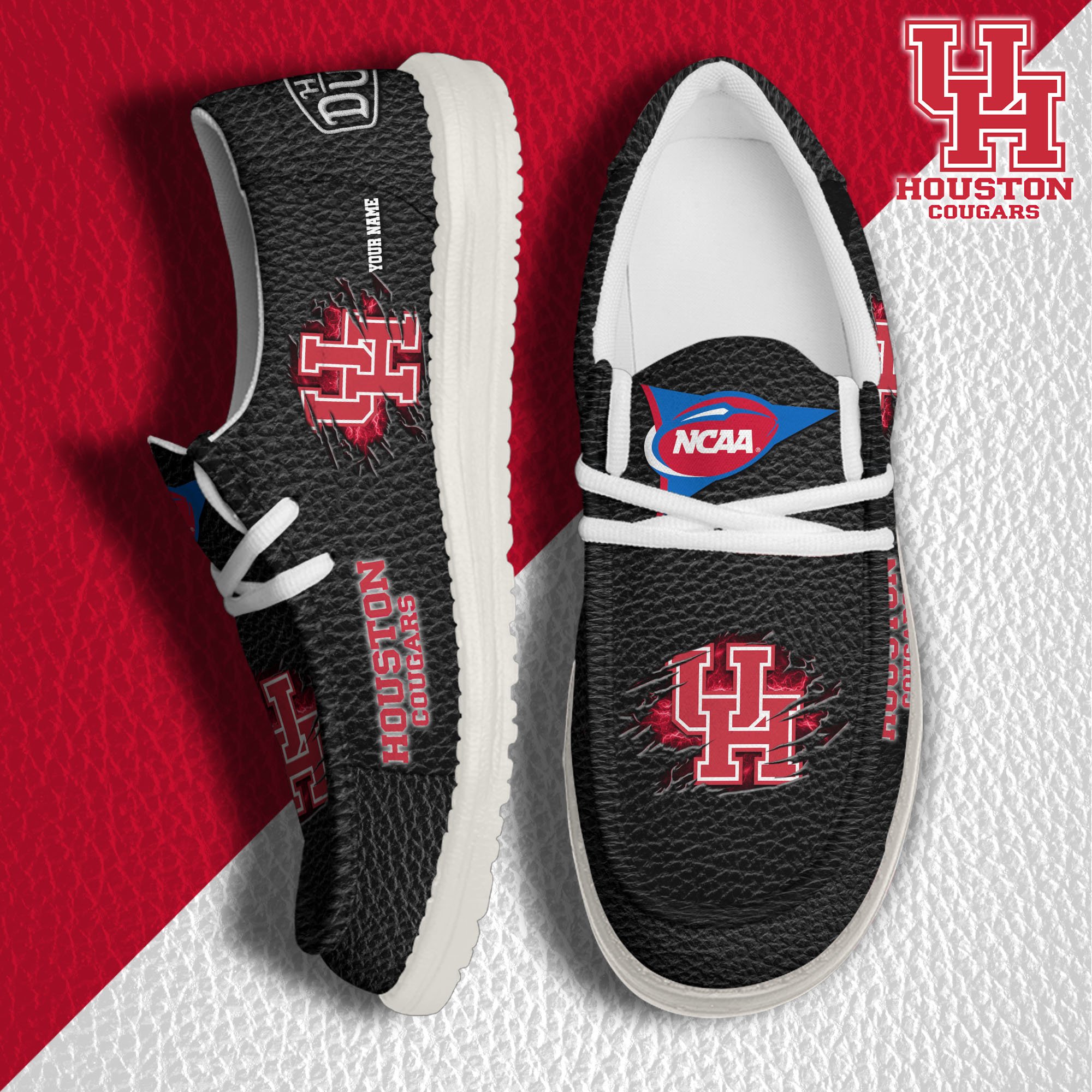 JWFancy Houston Cougars Hey Dude Shoes Wally Men's Lace Up Loafers Comfortable For Men And Women