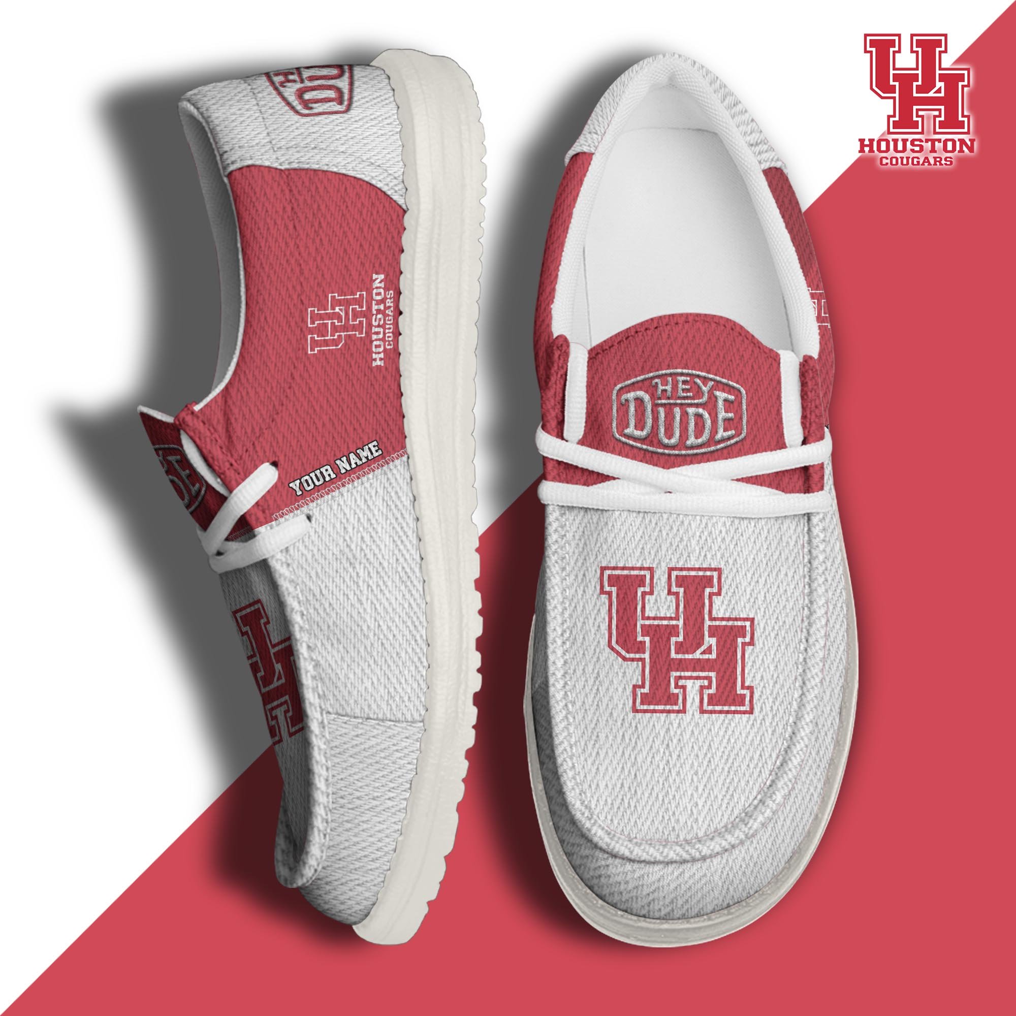 JWFancy Houston Cougars Hey Dude Shoes Wally Men's Lace Up Loafers Comfortable For Men And Women