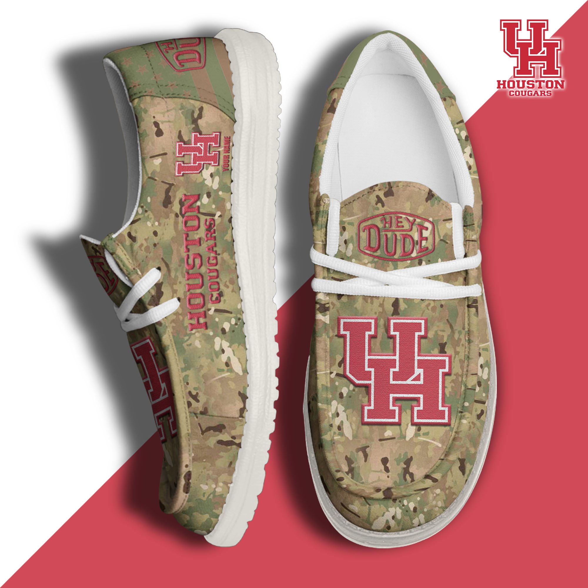 JWFancy Houston Cougars Hey Dude Shoes Wally Men's Lace Up Loafers Comfortable For Men And Women