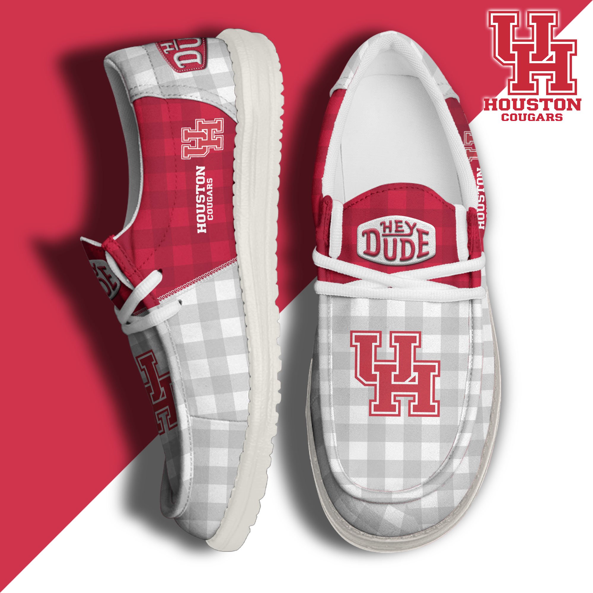 JWFancy Houston Cougars Hey Dude Shoes Wally Men's Lace Up Loafers Comfortable For Men And Women