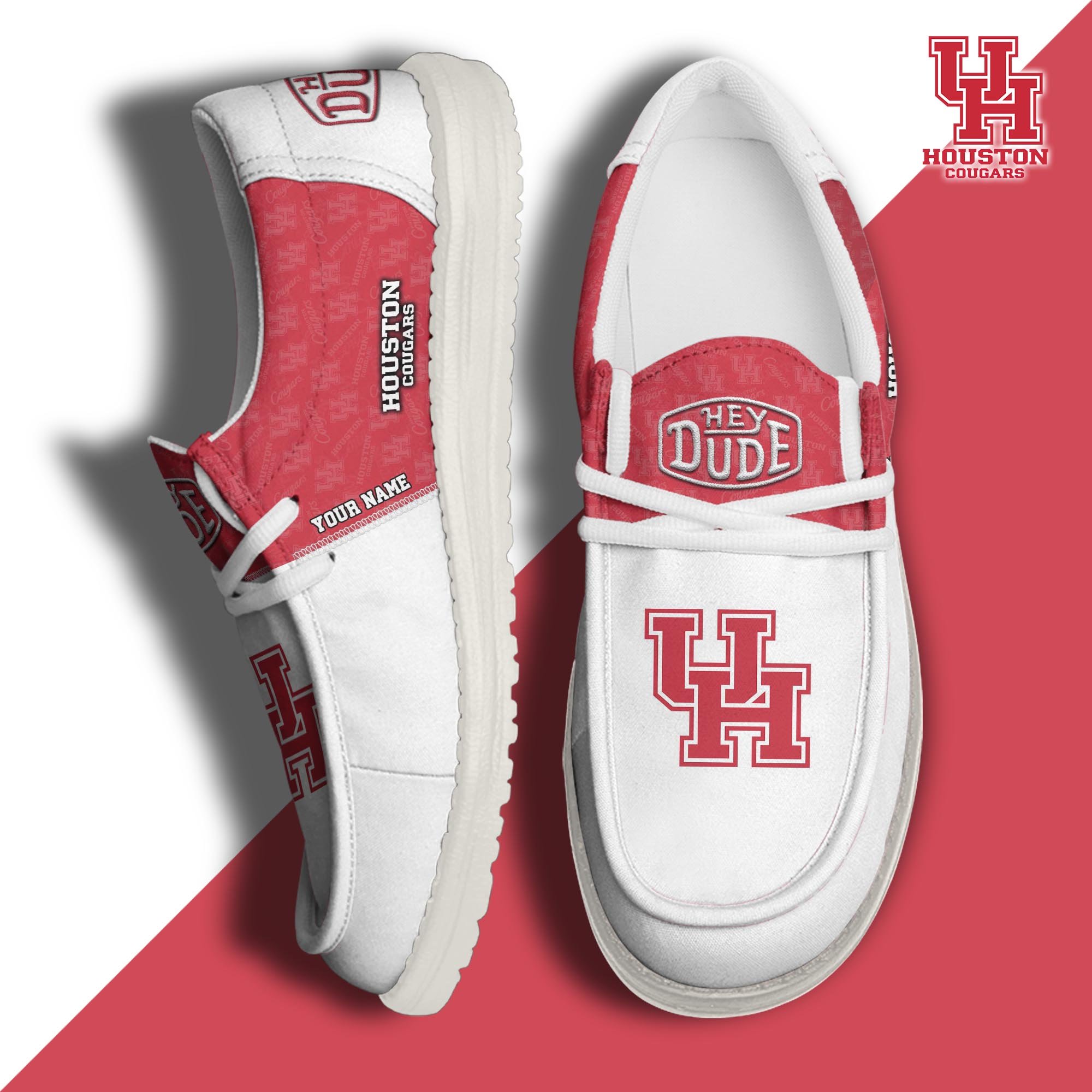 JWFancy Houston Cougars Hey Dude Shoes Wally Men's Lace Up Loafers Comfortable For Men And Women