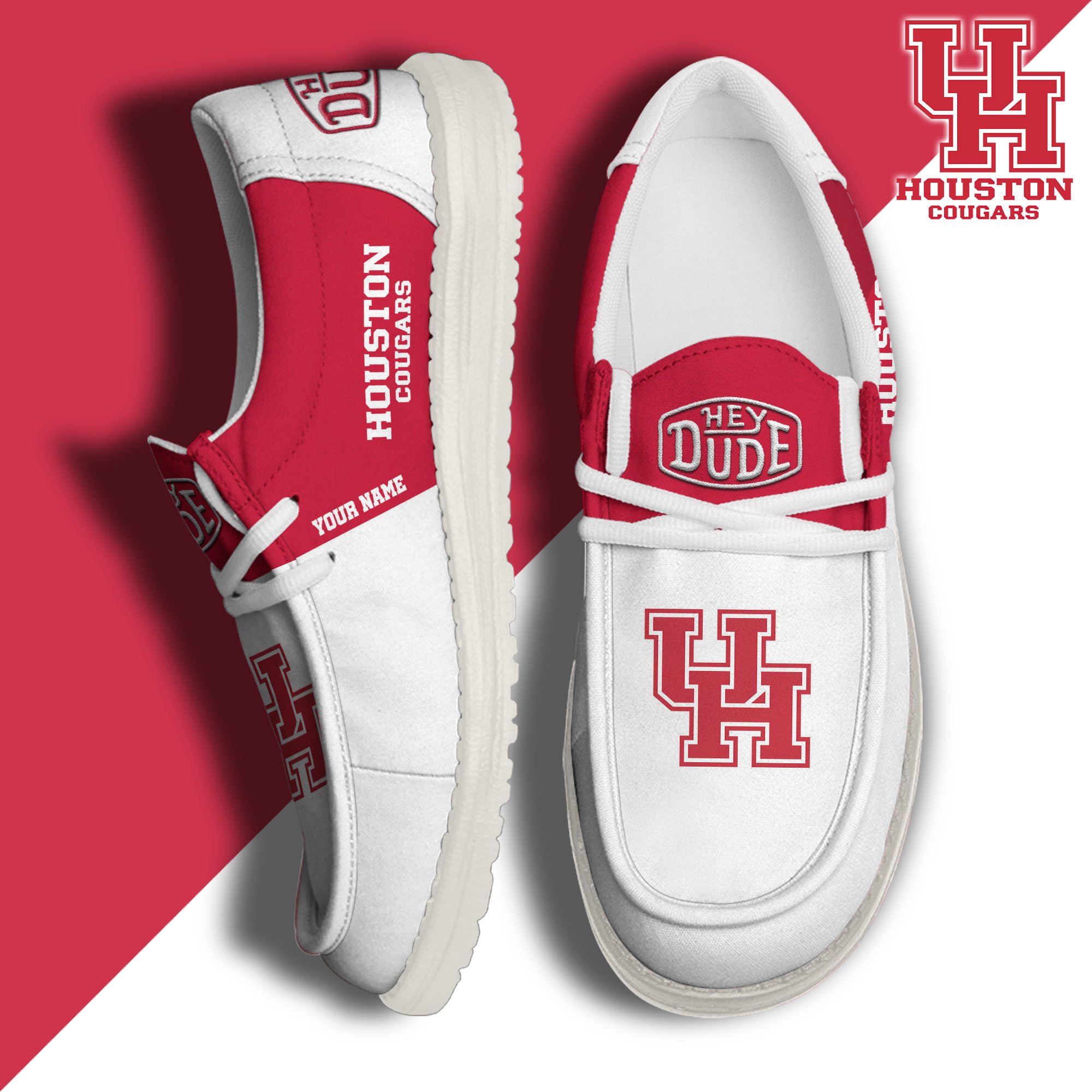 JWFancy Houston Cougars Hey Dude Shoes Wally Men's Lace Up Loafers Comfortable For Men And Women