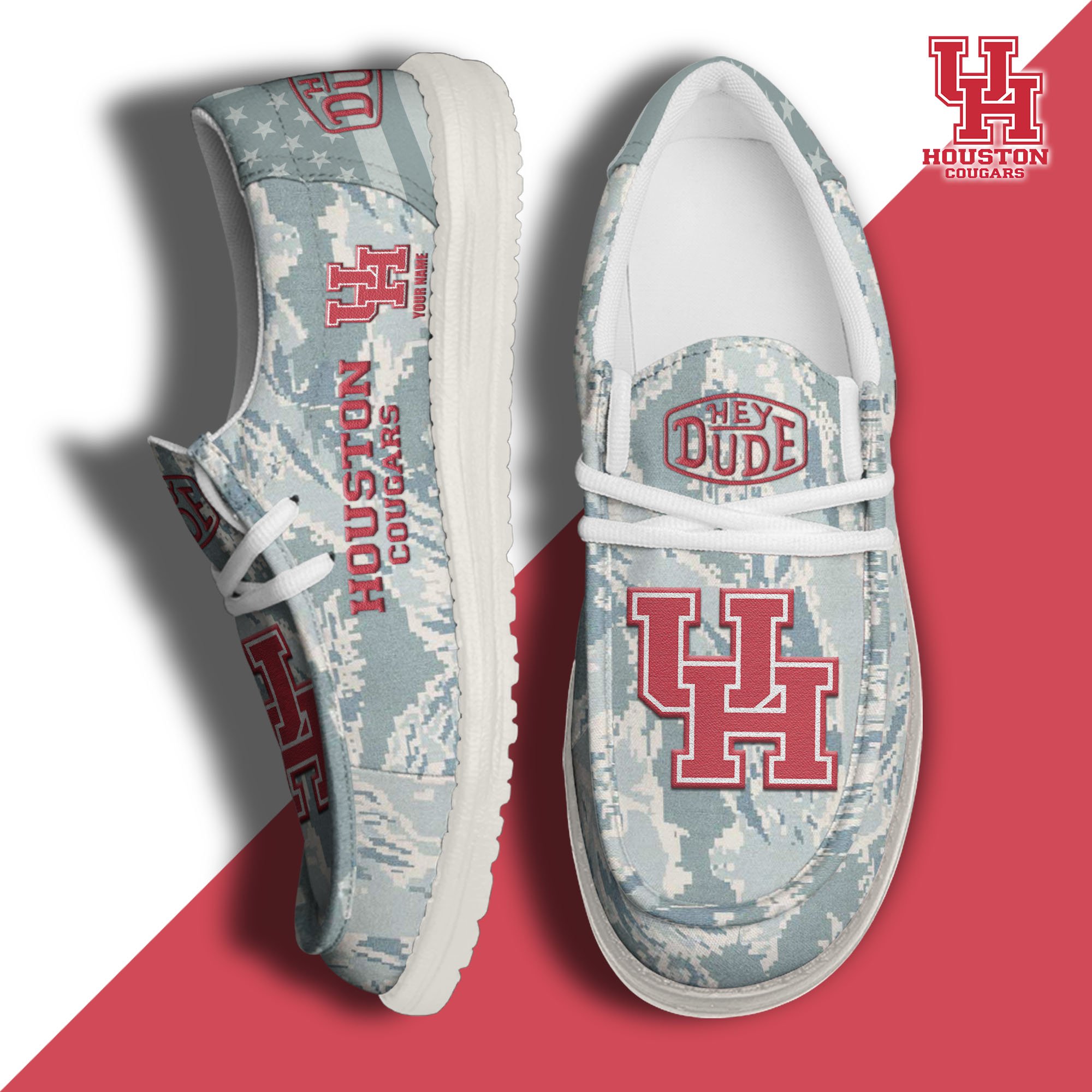 JWFancy Houston Cougars Hey Dude Shoes Wally Men's Lace Up Loafers Comfortable For Men And Women