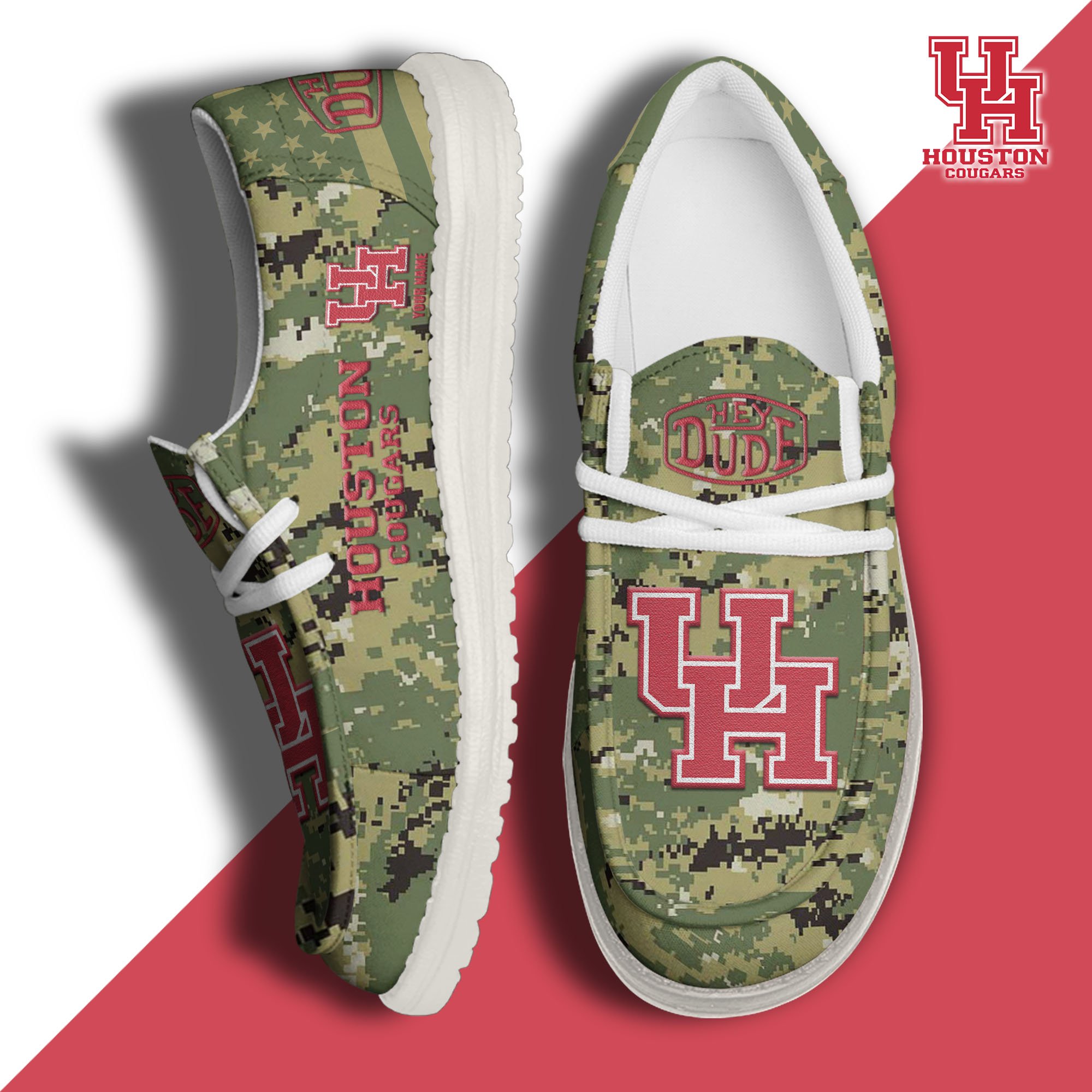 JWFancy Houston Cougars Hey Dude Shoes Wally Men's Lace Up Loafers Comfortable For Men And Women