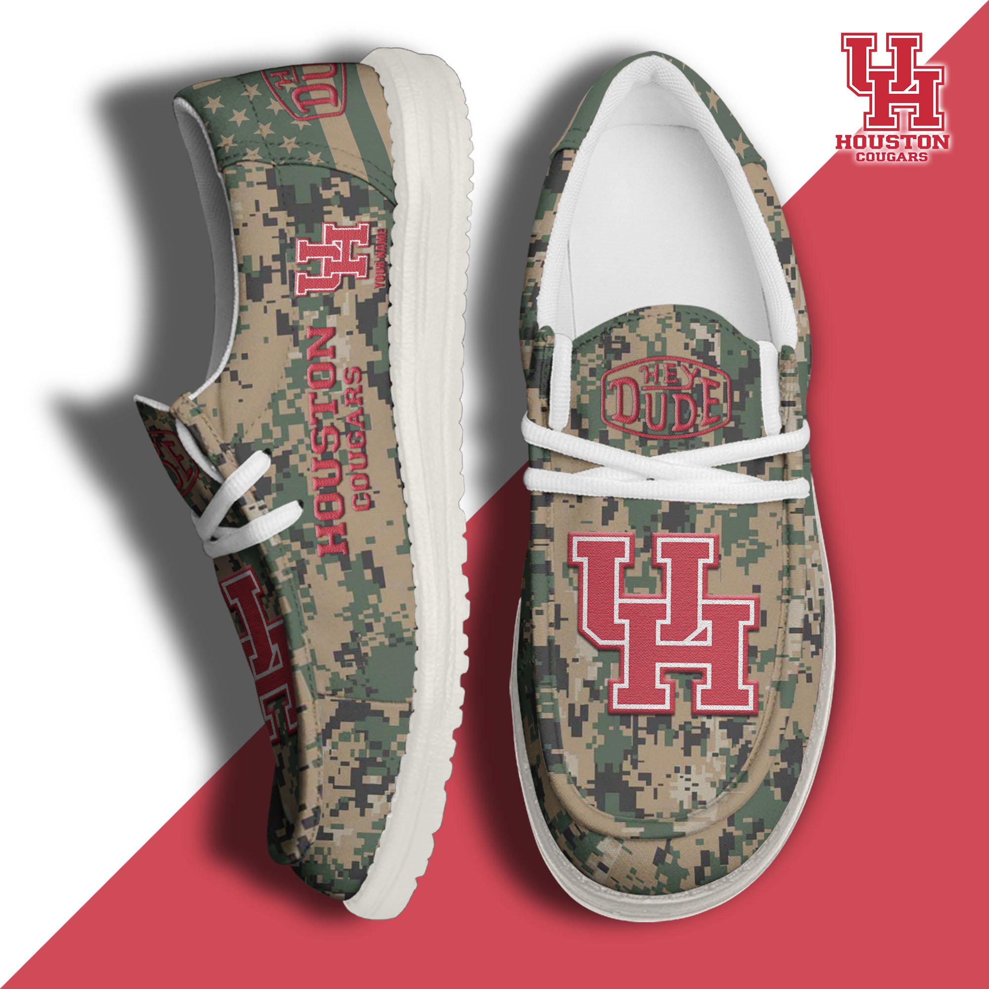 JWFancy Houston Cougars Hey Dude Shoes Wally Men's Lace Up Loafers Comfortable For Men And Women