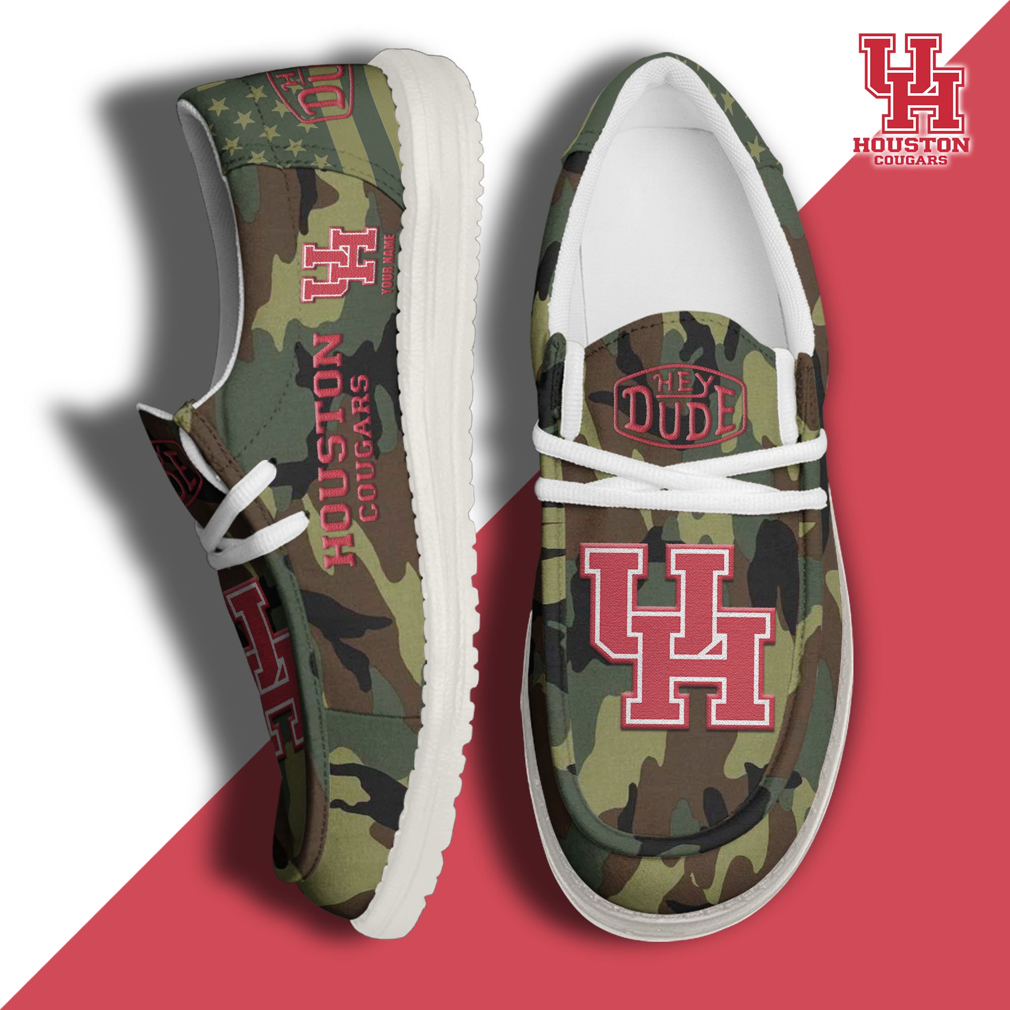 JWFancy Houston Cougars Hey Dude Shoes Wally Men's Lace Up Loafers Comfortable For Men And Women
