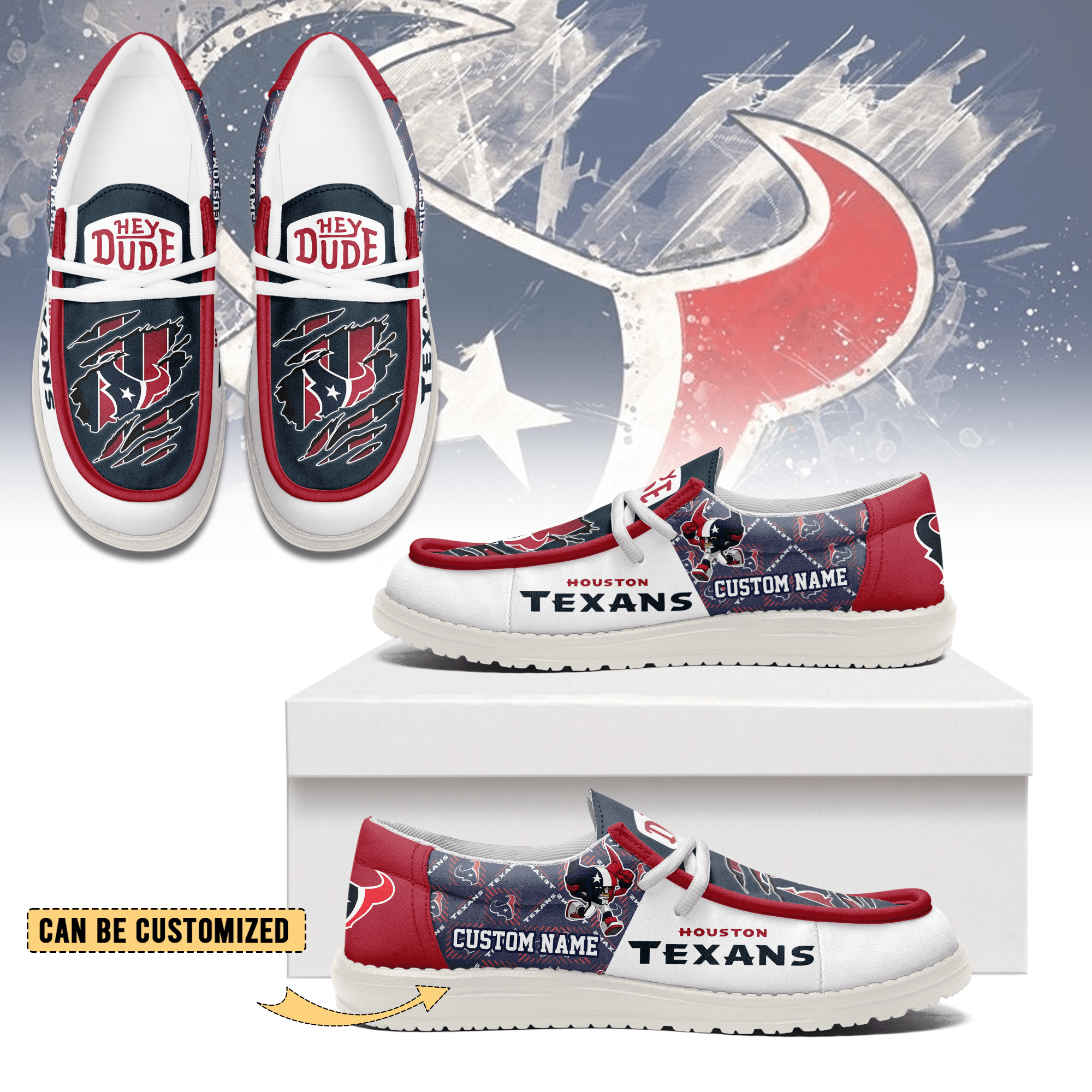JWFancy Houston Texans Hey Dude Shoes Wally Men’s Lace Up Loafers Comfortable For Men And Women