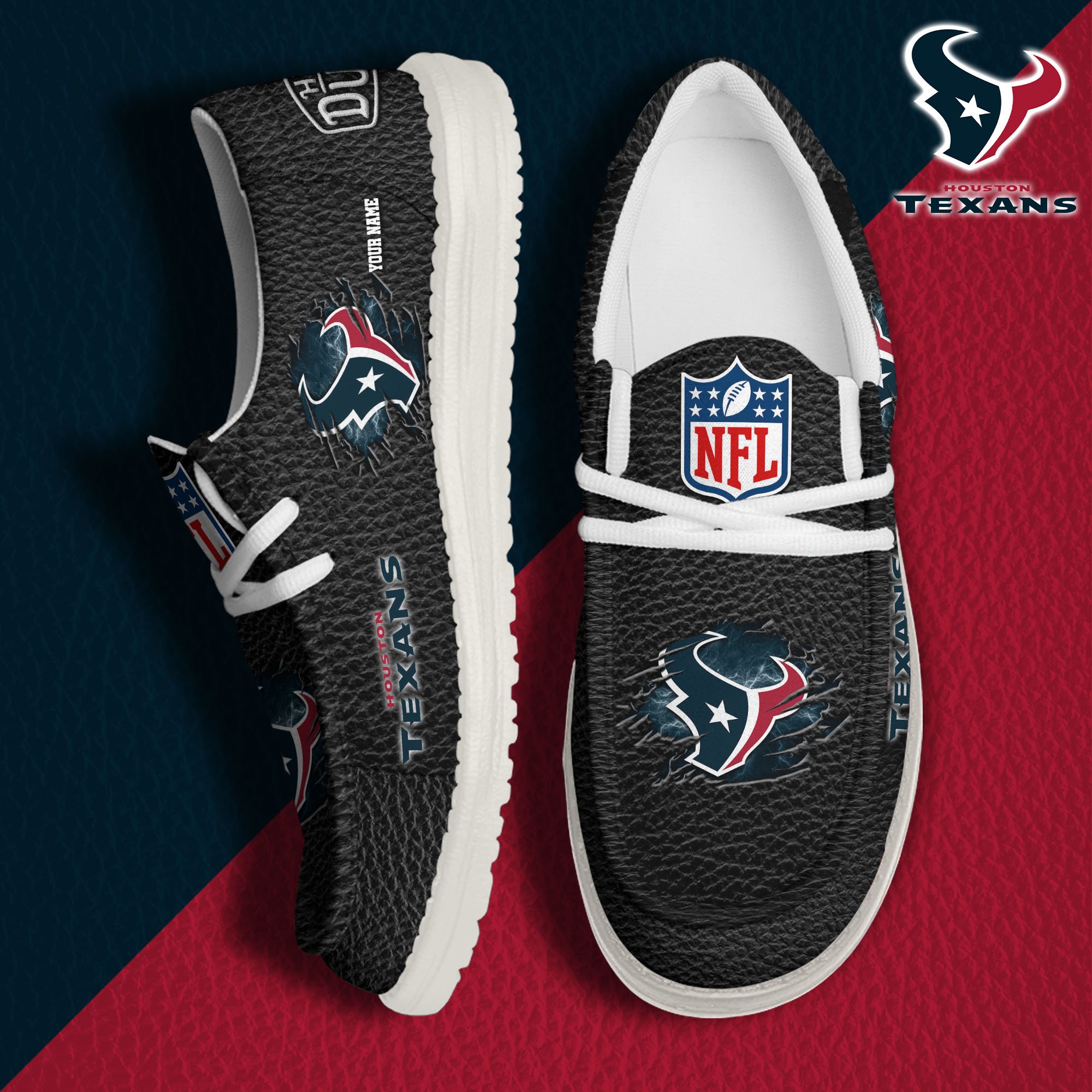 JWFancy Houston Texans Hey Dude Shoes Wally Men's Lace Up Loafers Comfortable For Men And Women