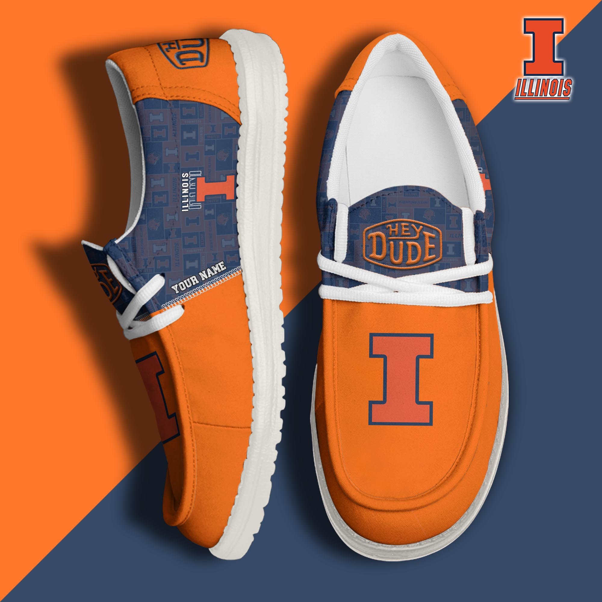JWFancy Illinois Fighting Illini Hey Dude Shoes Wally Men's Lace Up Loafers Comfortable For Men And Women