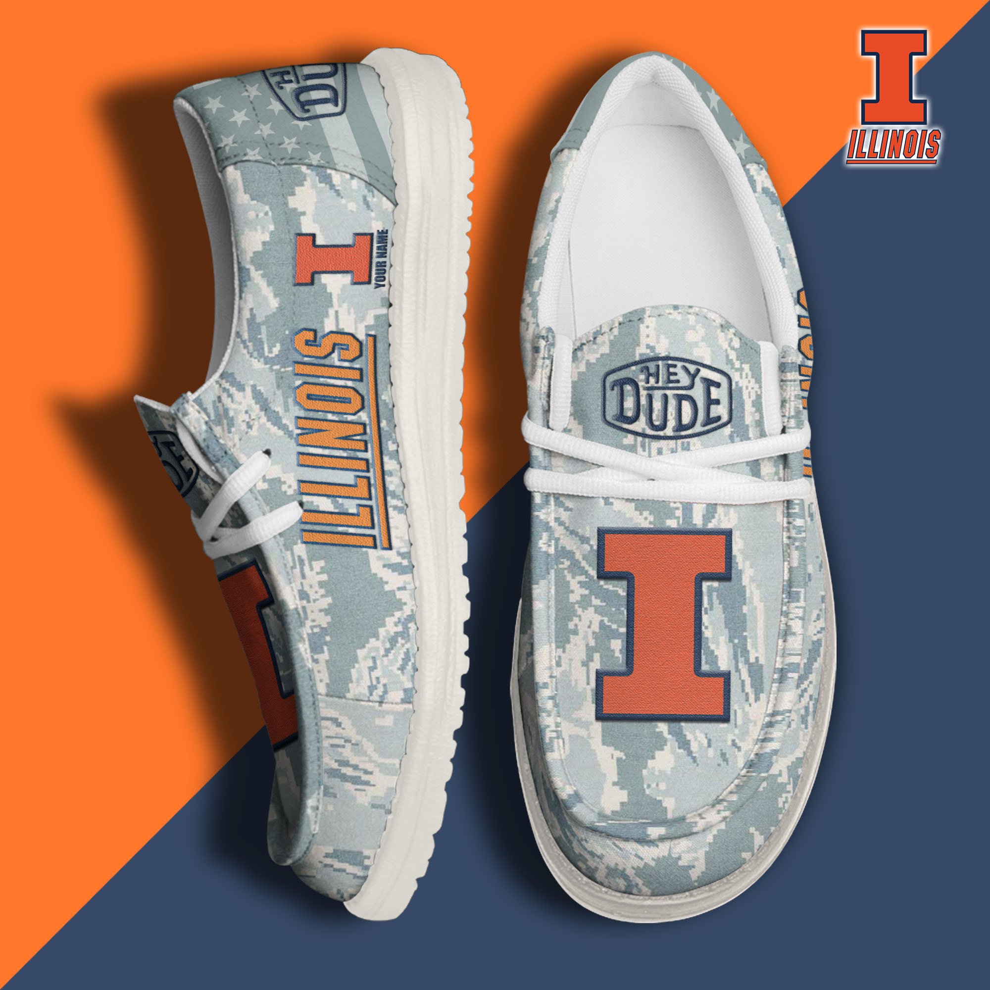 JWFancy Illinois Fighting Illini Hey Dude Shoes Wally Men's Lace Up Loafers Comfortable For Men And Women