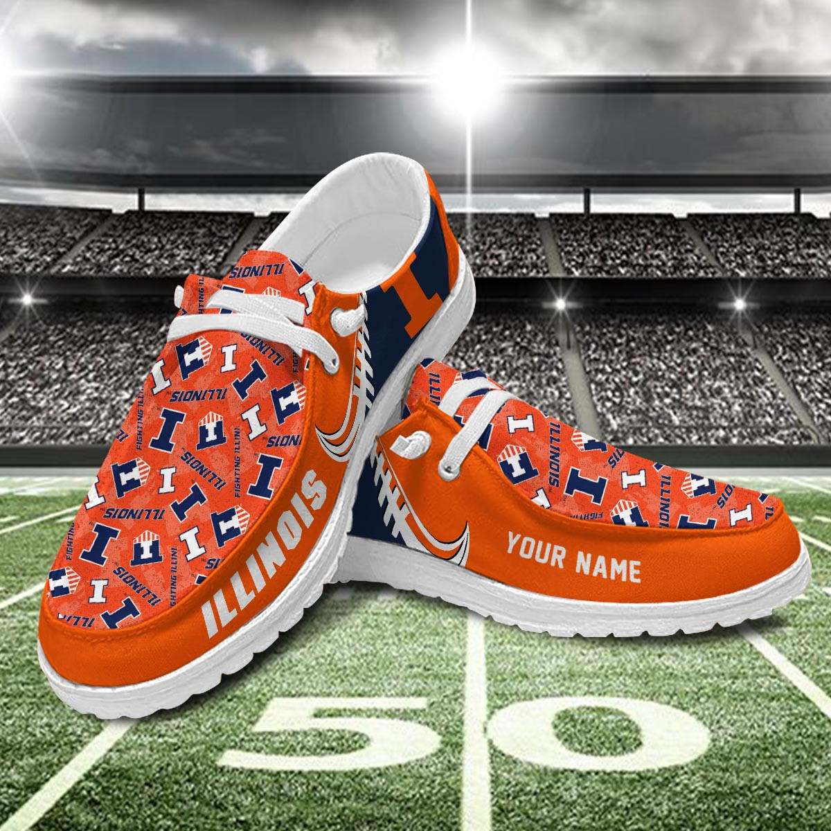 JWFancy Illinois Fighting Illini Hey Dude Shoes Wally Men's Lace Up Loafers Comfortable For Men And Women