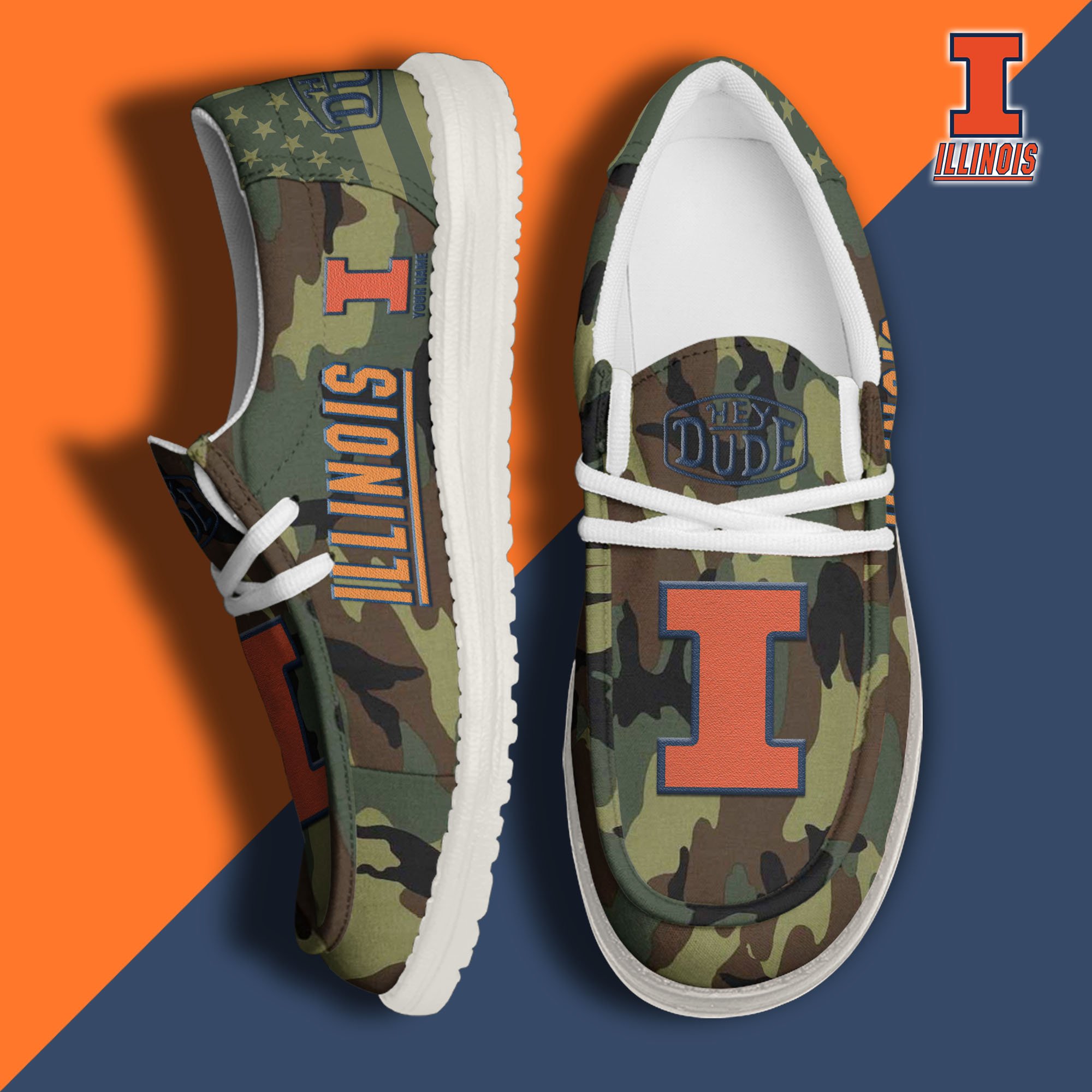JWFancy Illinois Fighting Illini Hey Dude Shoes Wally Men's Lace Up Loafers Comfortable For Men And Women