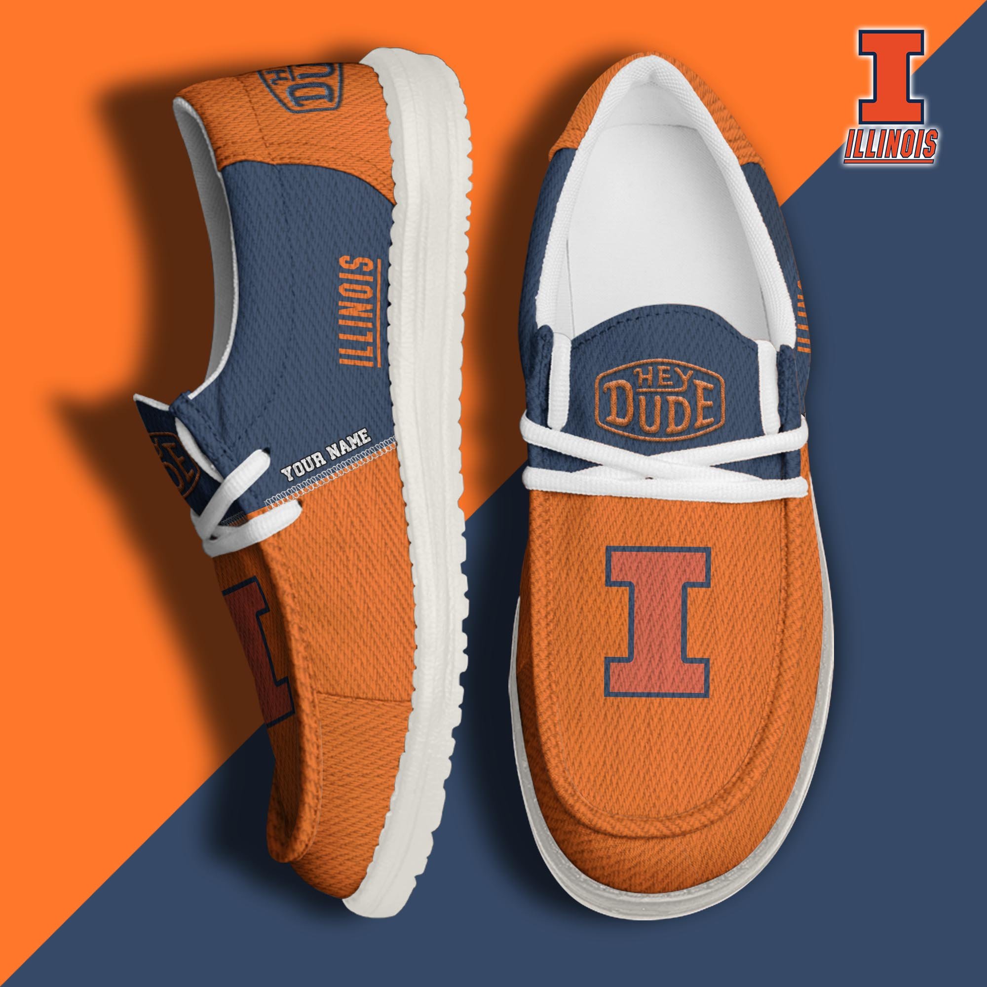 JWFancy Illinois Fighting Illini Hey Dude Shoes Wally Men's Lace Up Loafers Comfortable For Men And Women