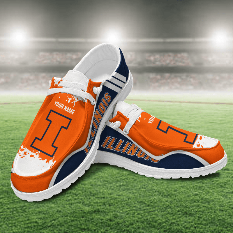 JWFancy Illinois Fighting Illini Hey Dude Shoes Wally Men's Lace Up Loafers Comfortable For Men And Women