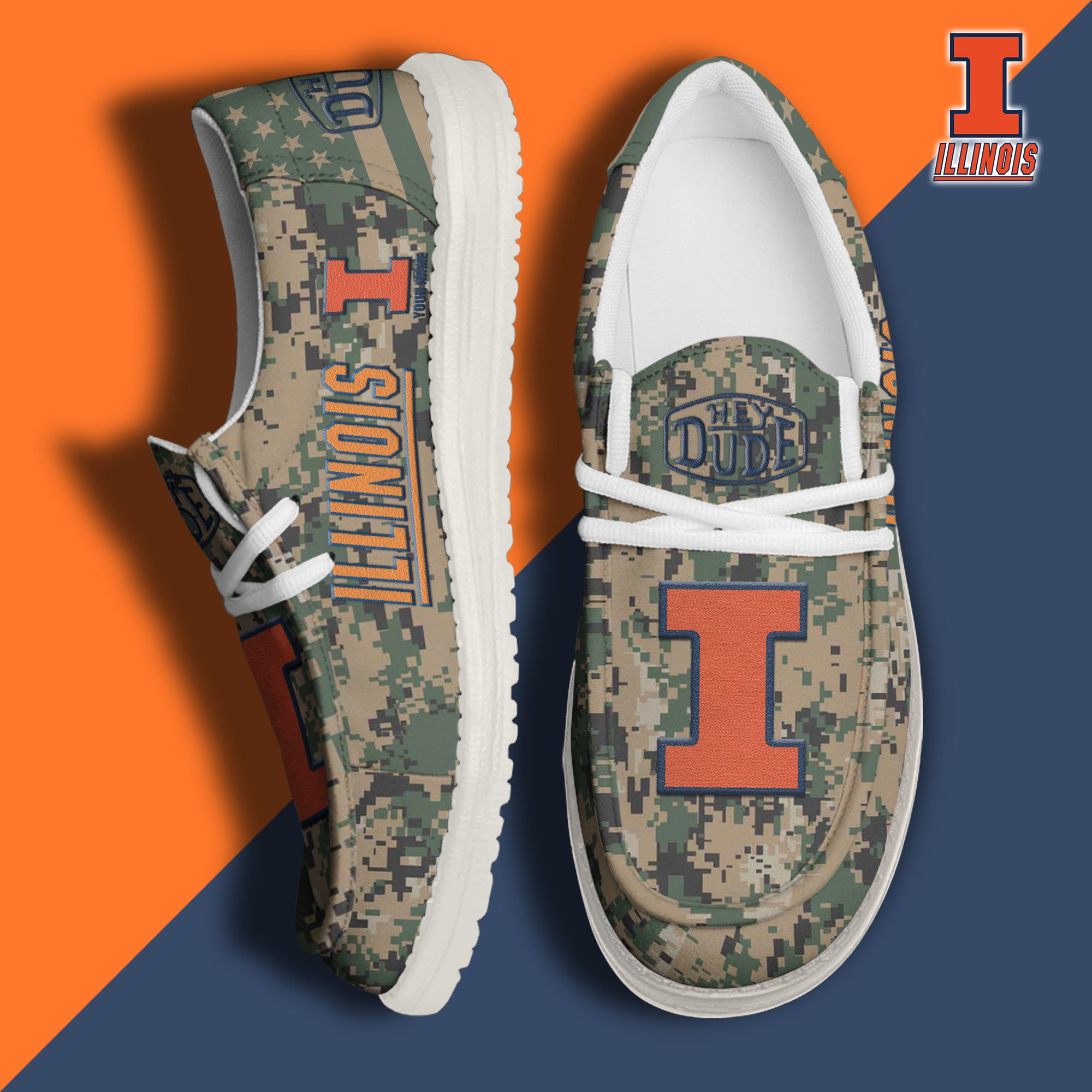 JWFancy Illinois Fighting Illini Hey Dude Shoes Wally Men's Lace Up Loafers Comfortable For Men And Women