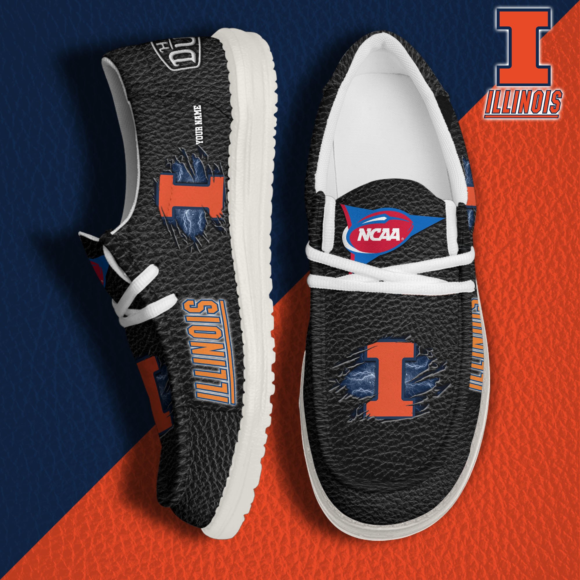 JWFancy Illinois Fighting Illini Hey Dude Shoes Wally Men's Lace Up Loafers Comfortable For Men And Women