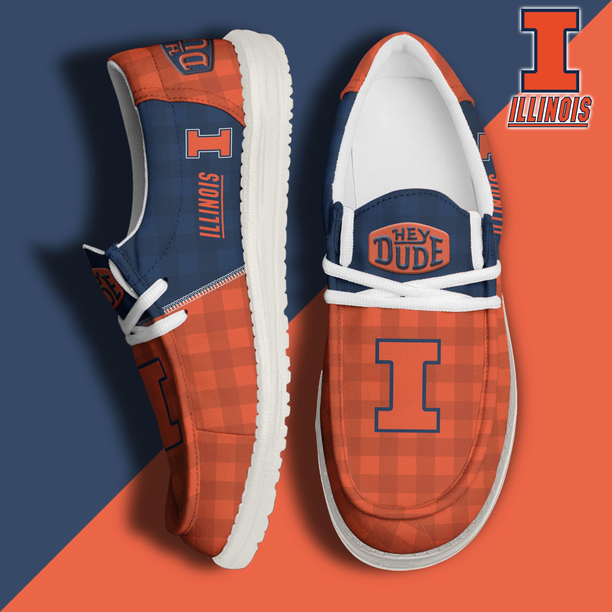 JWFancy Illinois Fighting Illini Hey Dude Shoes Wally Men's Lace Up Loafers Comfortable For Men And Women