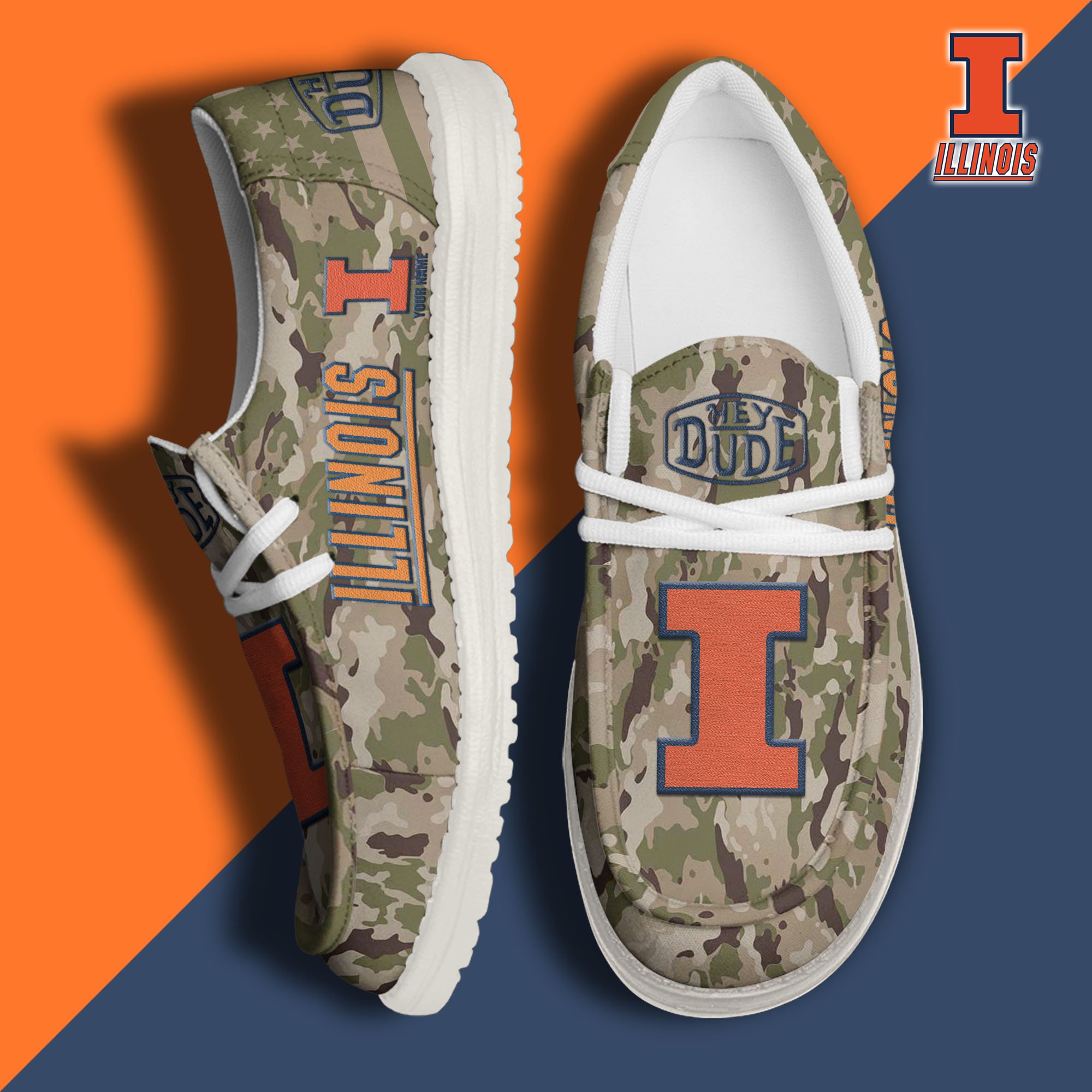 JWFancy Illinois Fighting Illini Hey Dude Shoes Wally Men's Lace Up Loafers Comfortable For Men And Women