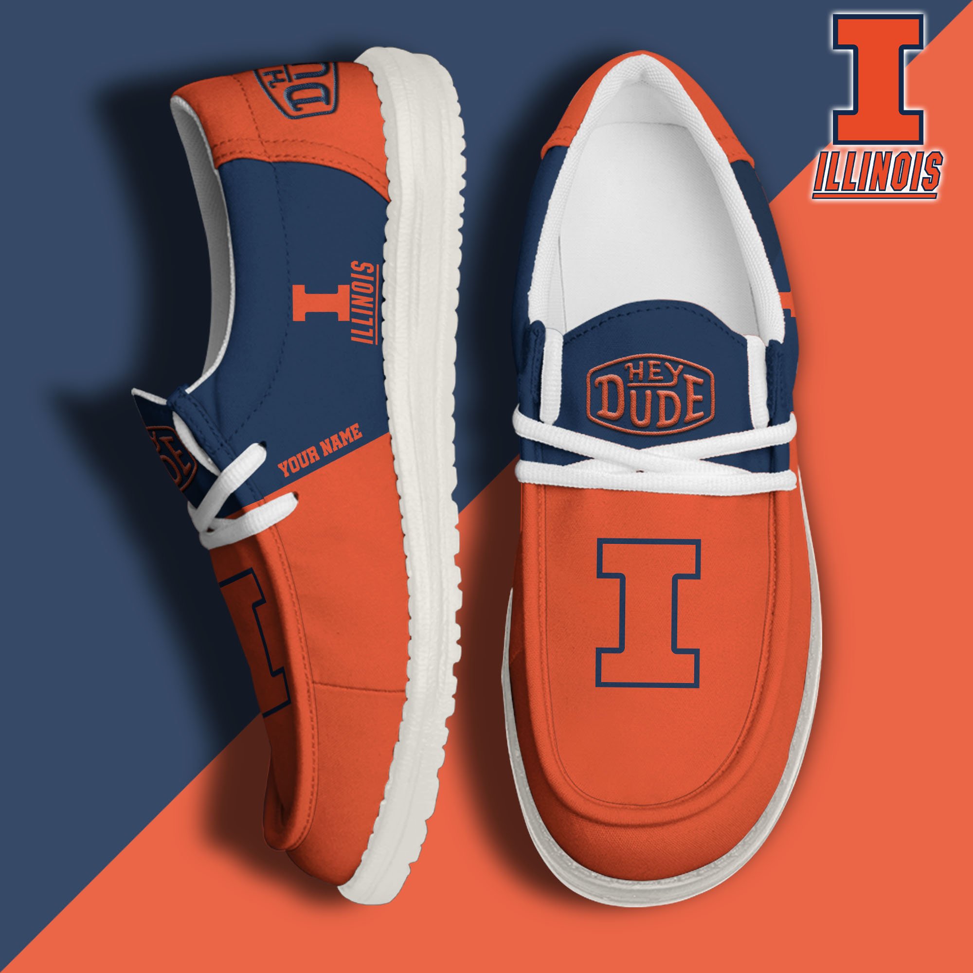 JWFancy Illinois Fighting Illini Hey Dude Shoes Wally Men's Lace Up Loafers Comfortable For Men And Women