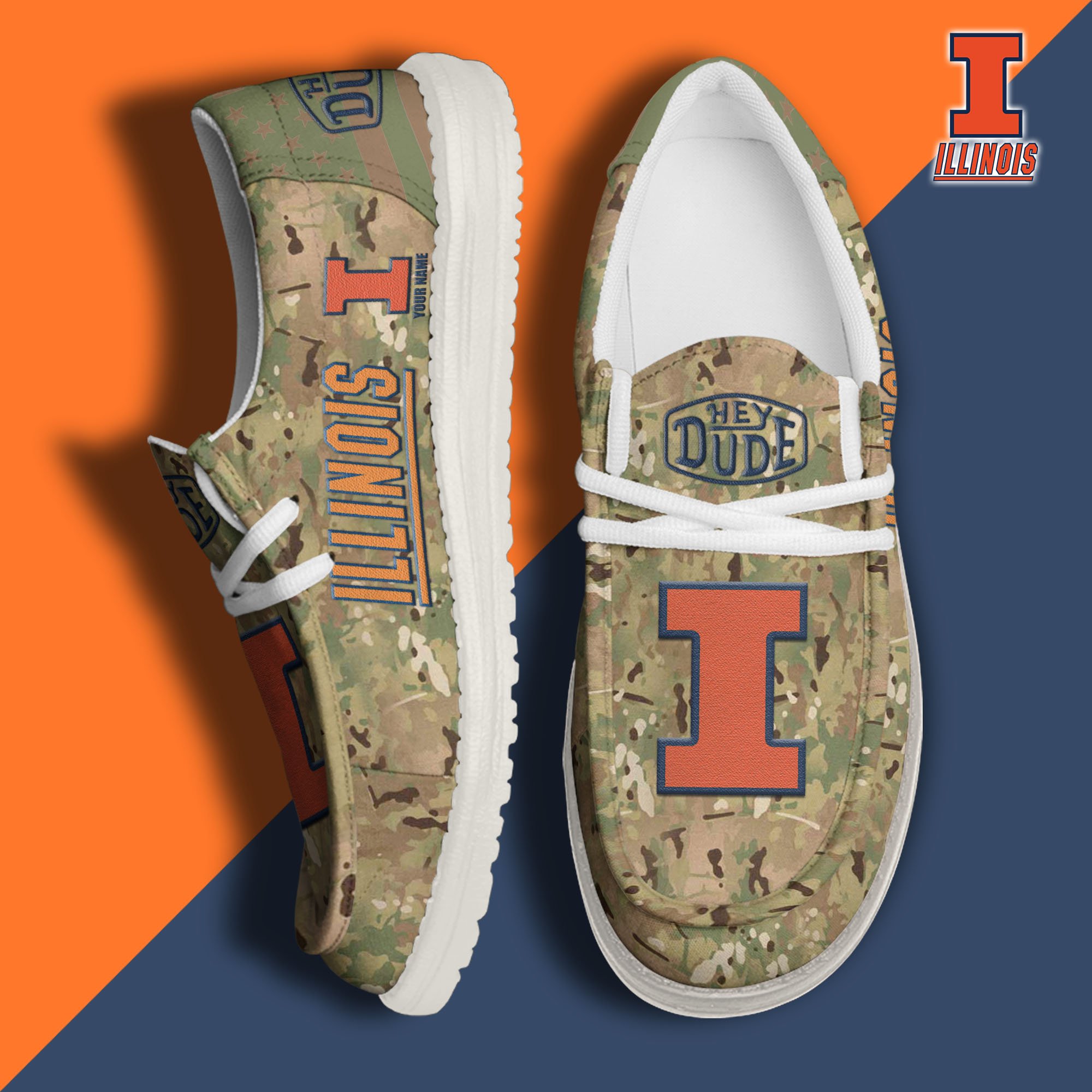 JWFancy Illinois Fighting Illini Hey Dude Shoes Wally Men's Lace Up Loafers Comfortable For Men And Women