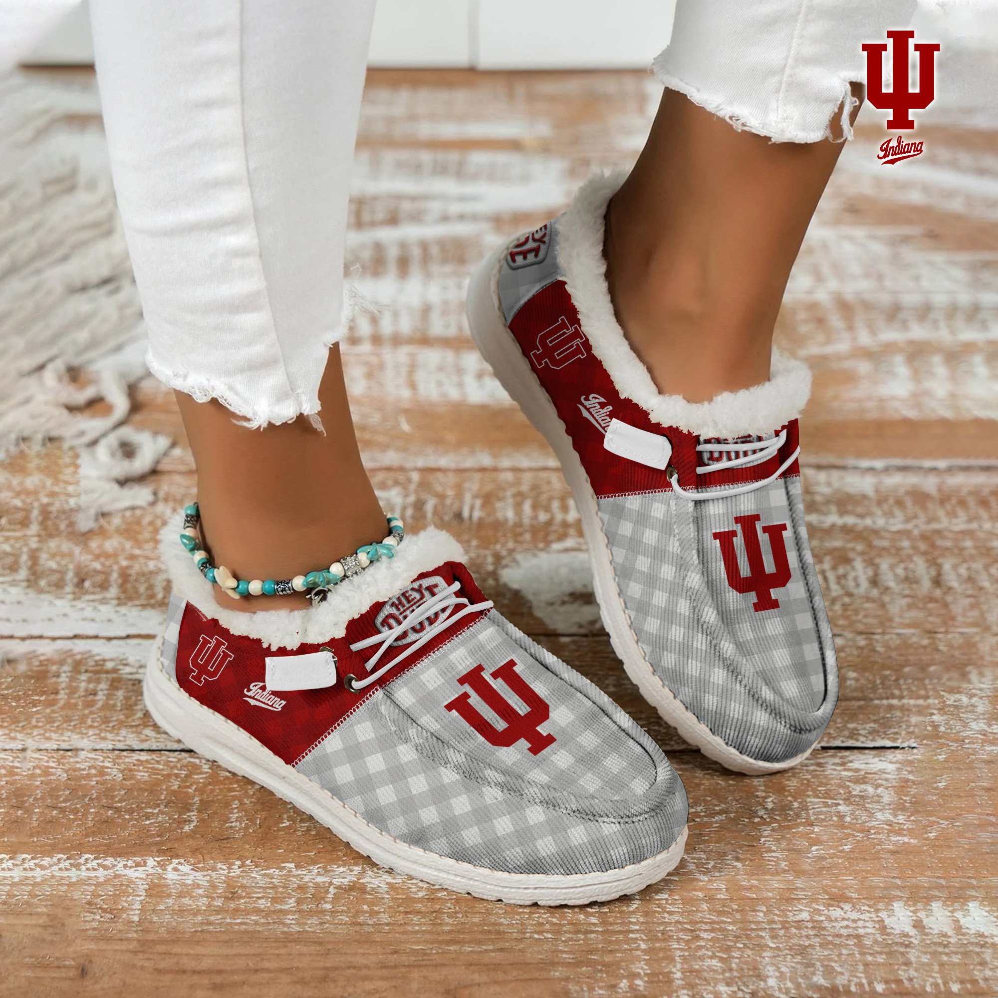 JWFancy Indiana Hoosiers Hey Dude Shoes Wally Men's Lace Up Loafers Comfortable For Men And Women