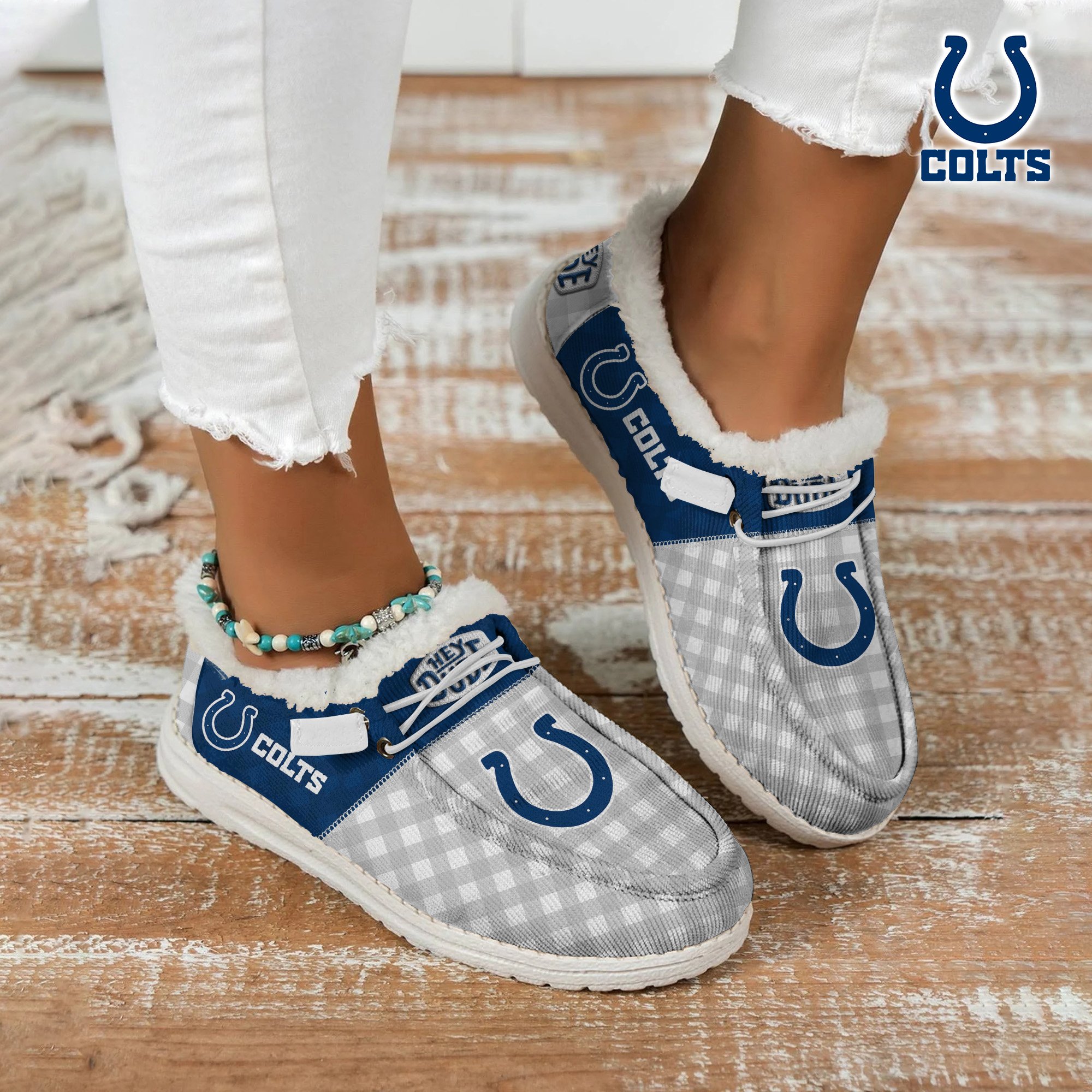 JWFancy Indianapolis Colts Personalized Hey Dude With Warm Fur Lining Shoes For Men And Women
