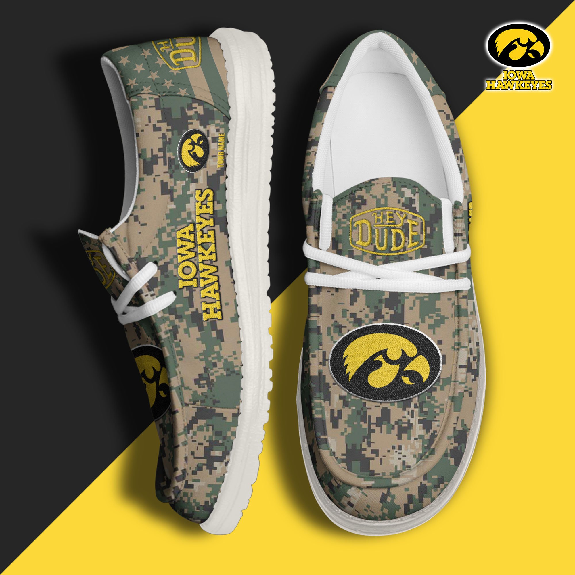 JWFancy Iowa Hawkeyes Hey Dude Shoes Wally Men's Lace Up Loafers Comfortable For Men And Women