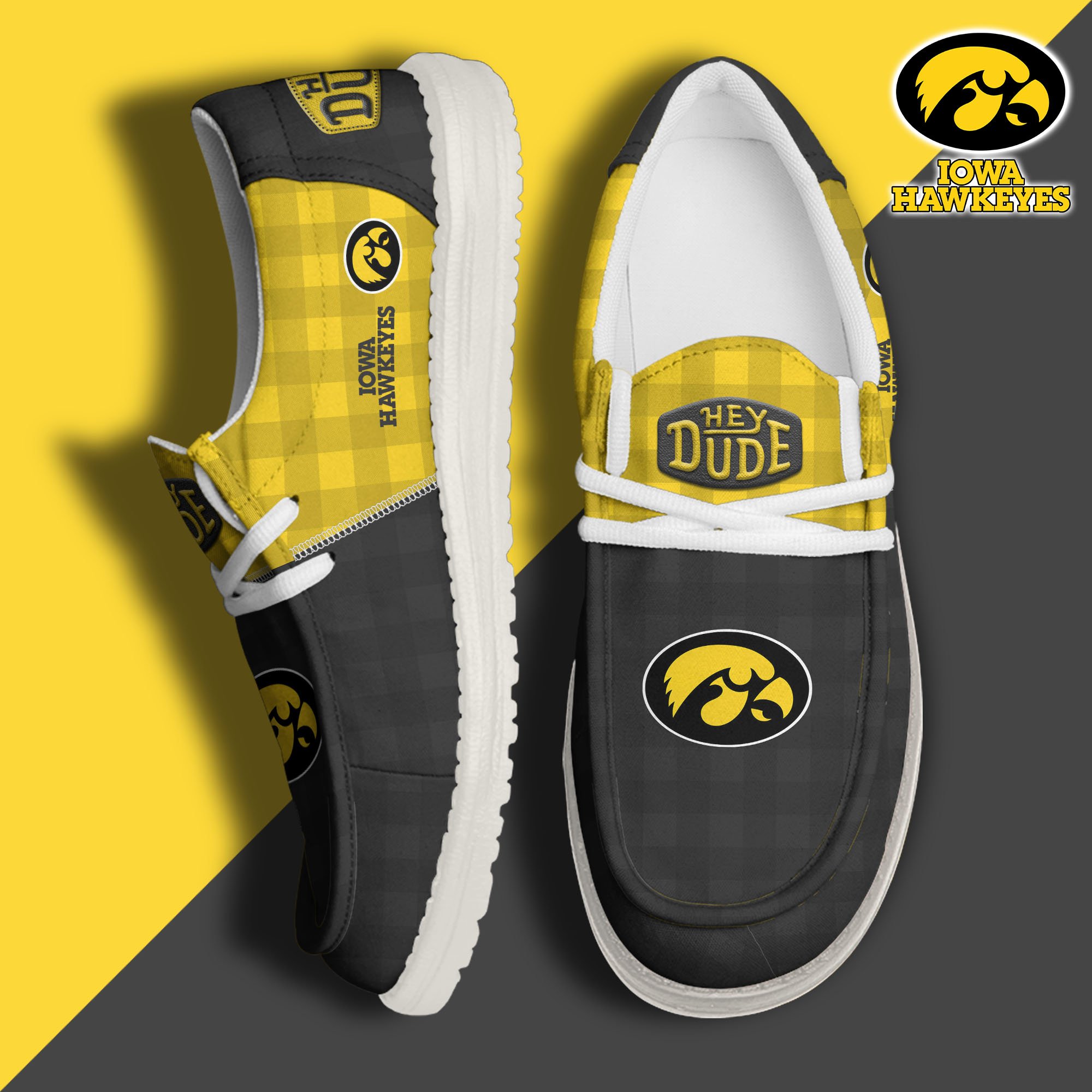 JWFancy Iowa Hawkeyes Hey Dude Shoes Wally Men's Lace Up Loafers Comfortable For Men And Women