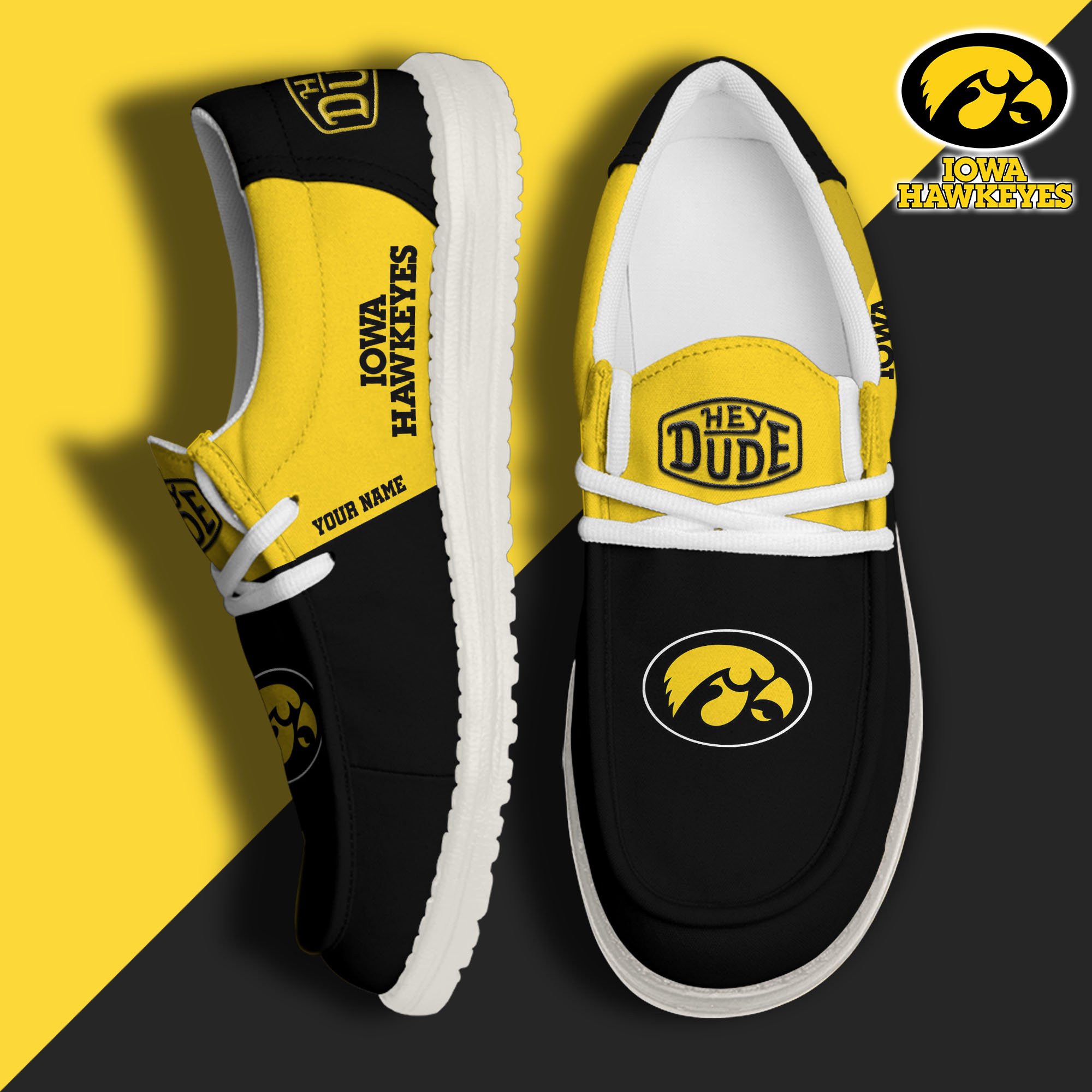 JWFancy Iowa Hawkeyes Hey Dude Shoes Wally Men's Lace Up Loafers Comfortable For Men And Women