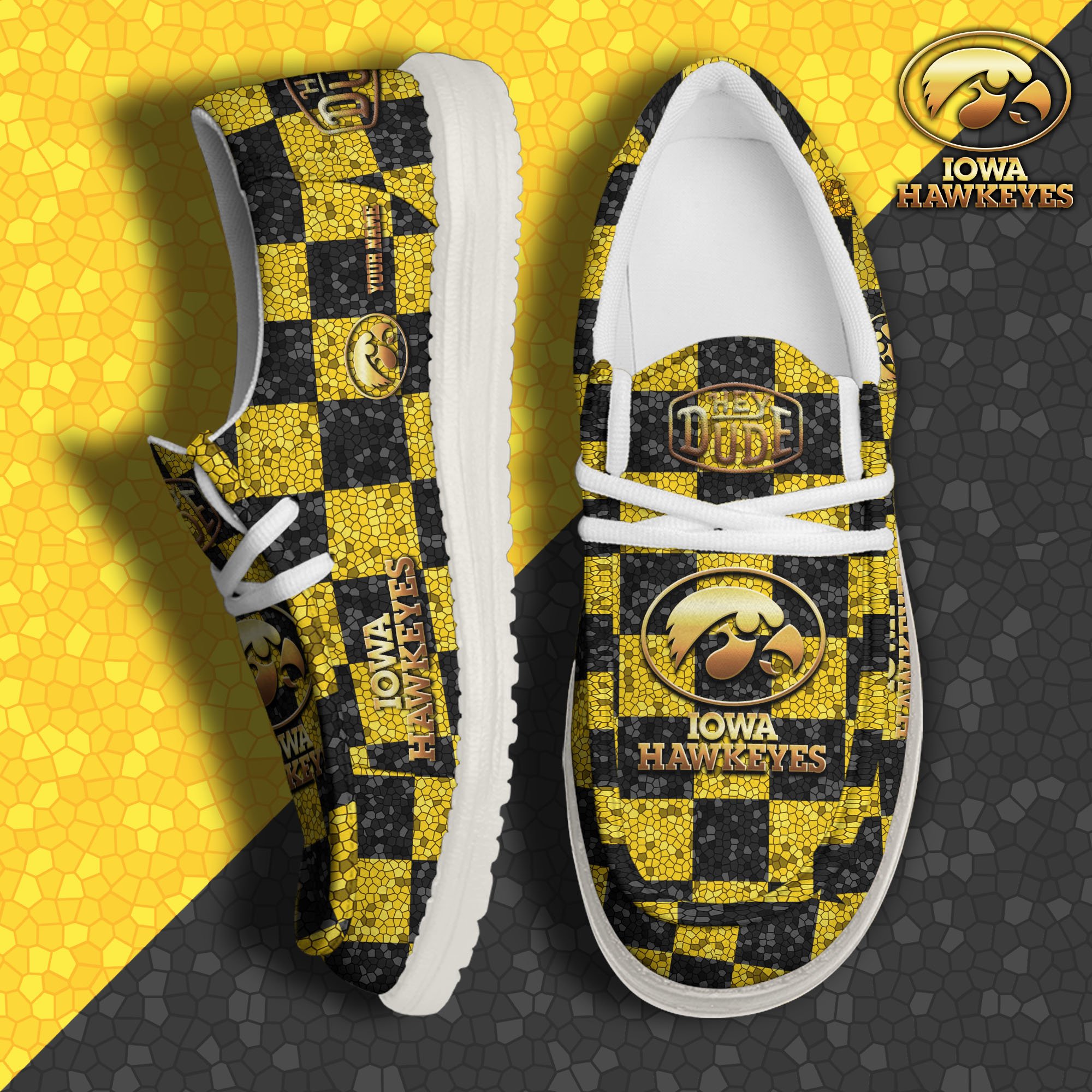 JWFancy Iowa Hawkeyes Hey Dude Shoes Wally Men's Lace Up Loafers Comfortable For Men And Women