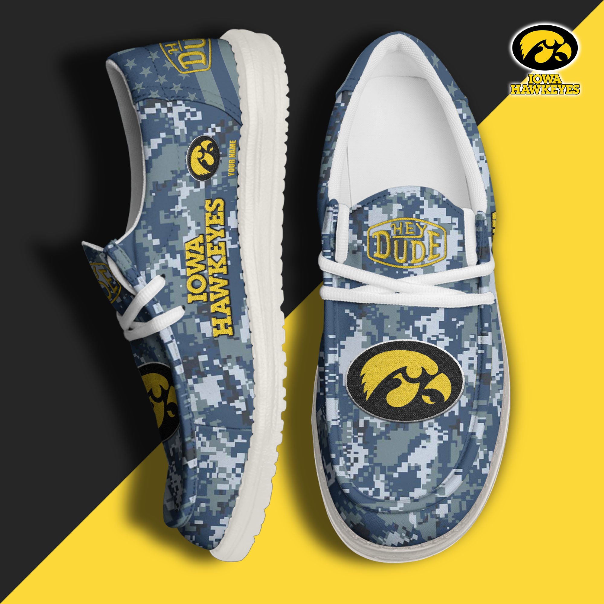 JWFancy Iowa Hawkeyes Hey Dude Shoes Wally Men's Lace Up Loafers Comfortable For Men And Women