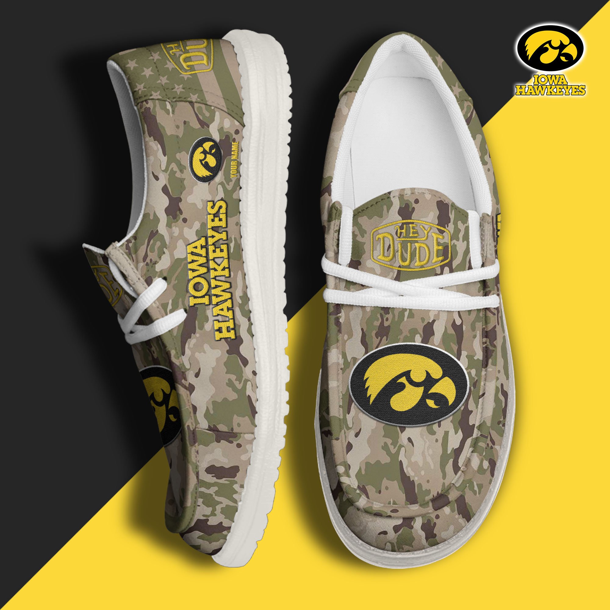 JWFancy Iowa Hawkeyes Hey Dude Shoes Wally Men's Lace Up Loafers Comfortable For Men And Women