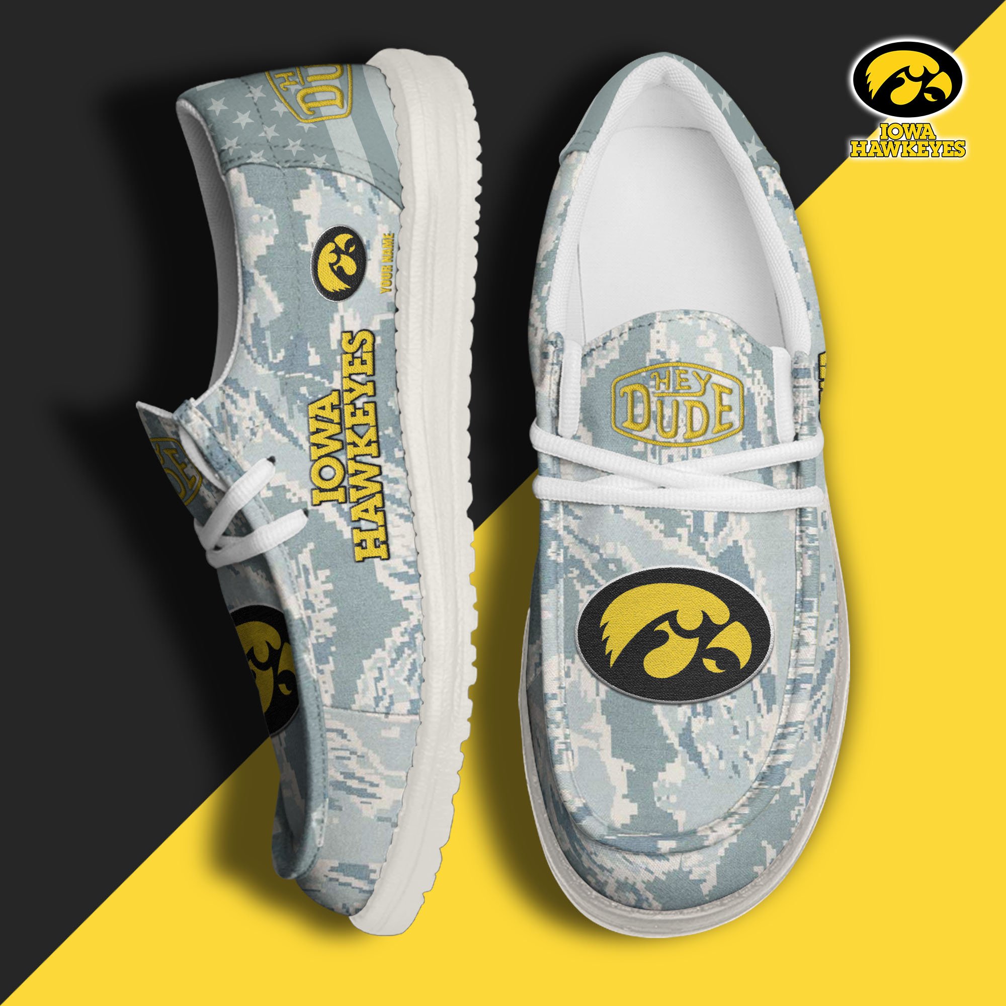 JWFancy Iowa Hawkeyes Hey Dude Shoes Wally Men's Lace Up Loafers Comfortable For Men And Women