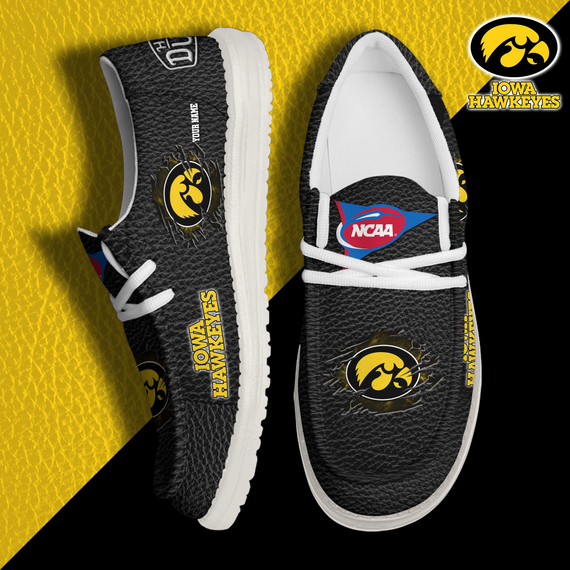 JWFancy Iowa Hawkeyes Hey Dude Shoes Wally Men's Lace Up Loafers Comfortable For Men And Women