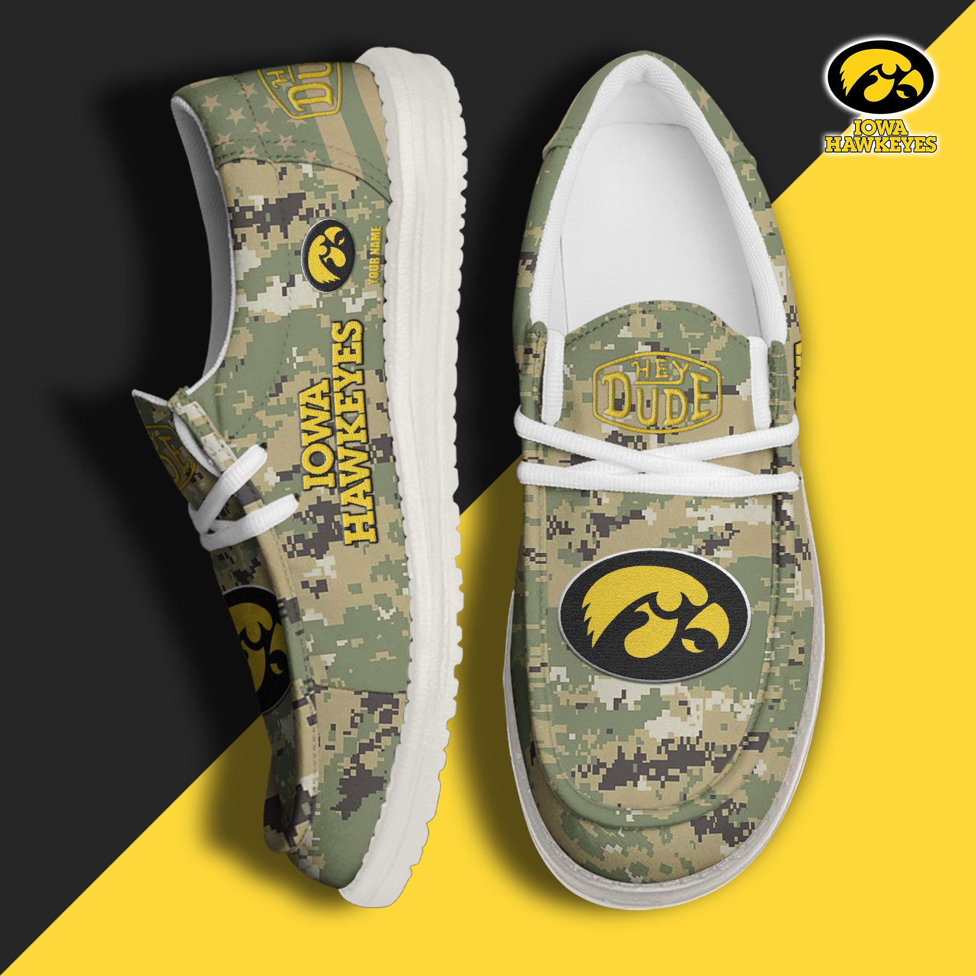 JWFancy Iowa Hawkeyes Hey Dude Shoes Wally Men's Lace Up Loafers Comfortable For Men And Women