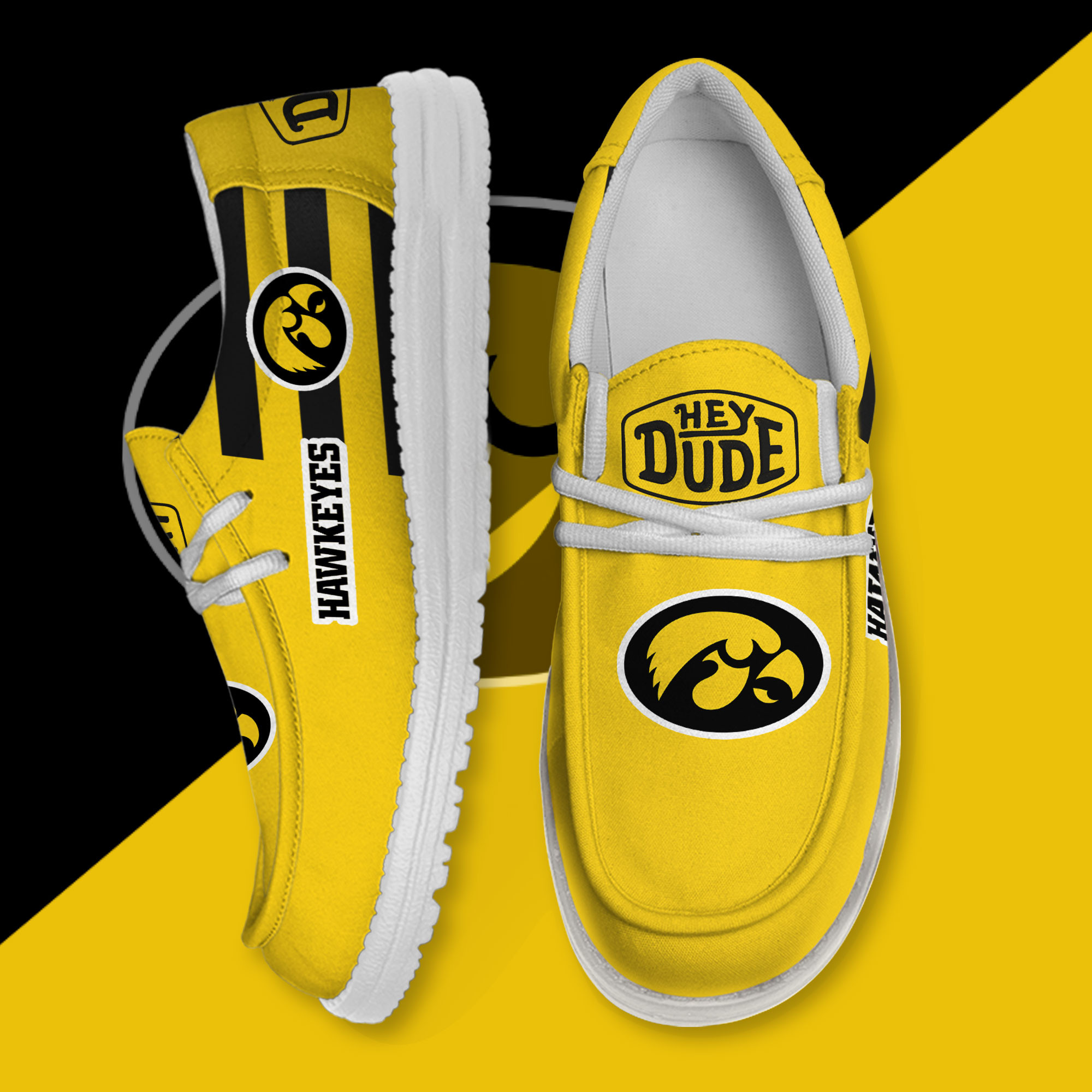 JWFancy Iowa Hawkeyes Hey Dude Shoes Wally Men's Lace Up Loafers Comfortable For Men And Women