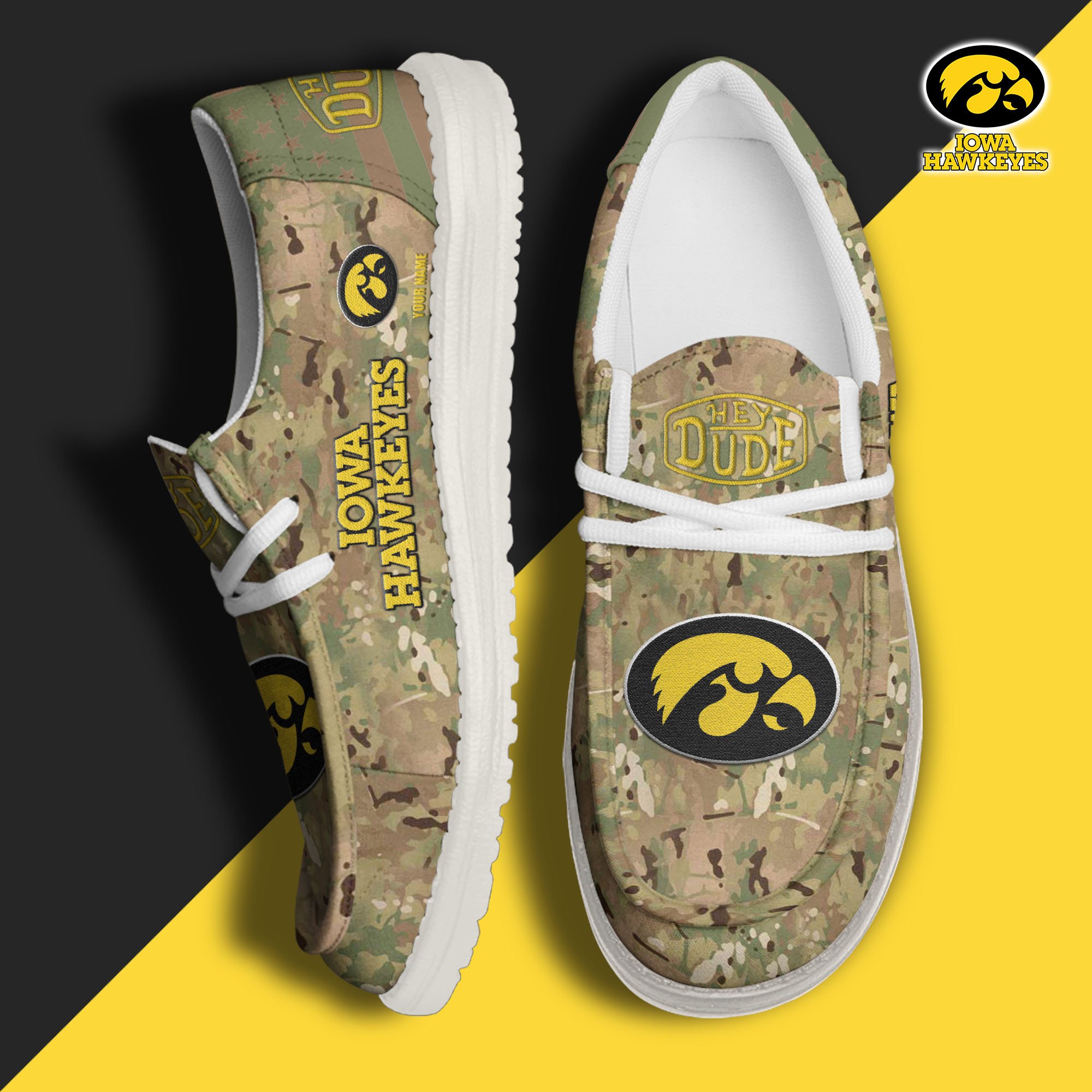JWFancy Iowa Hawkeyes Hey Dude Shoes Wally Men's Lace Up Loafers Comfortable For Men And Women