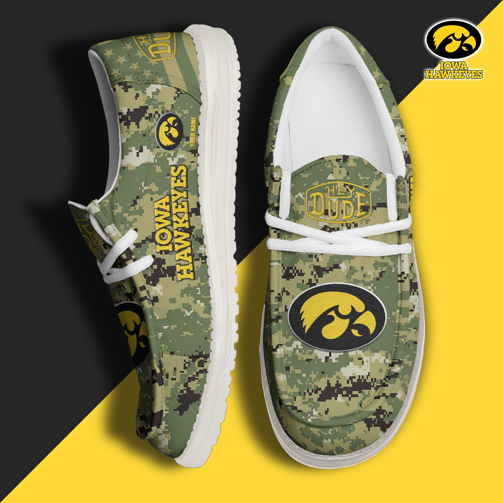 JWFancy Iowa Hawkeyes Hey Dude Shoes Wally Men's Lace Up Loafers Comfortable For Men And Women