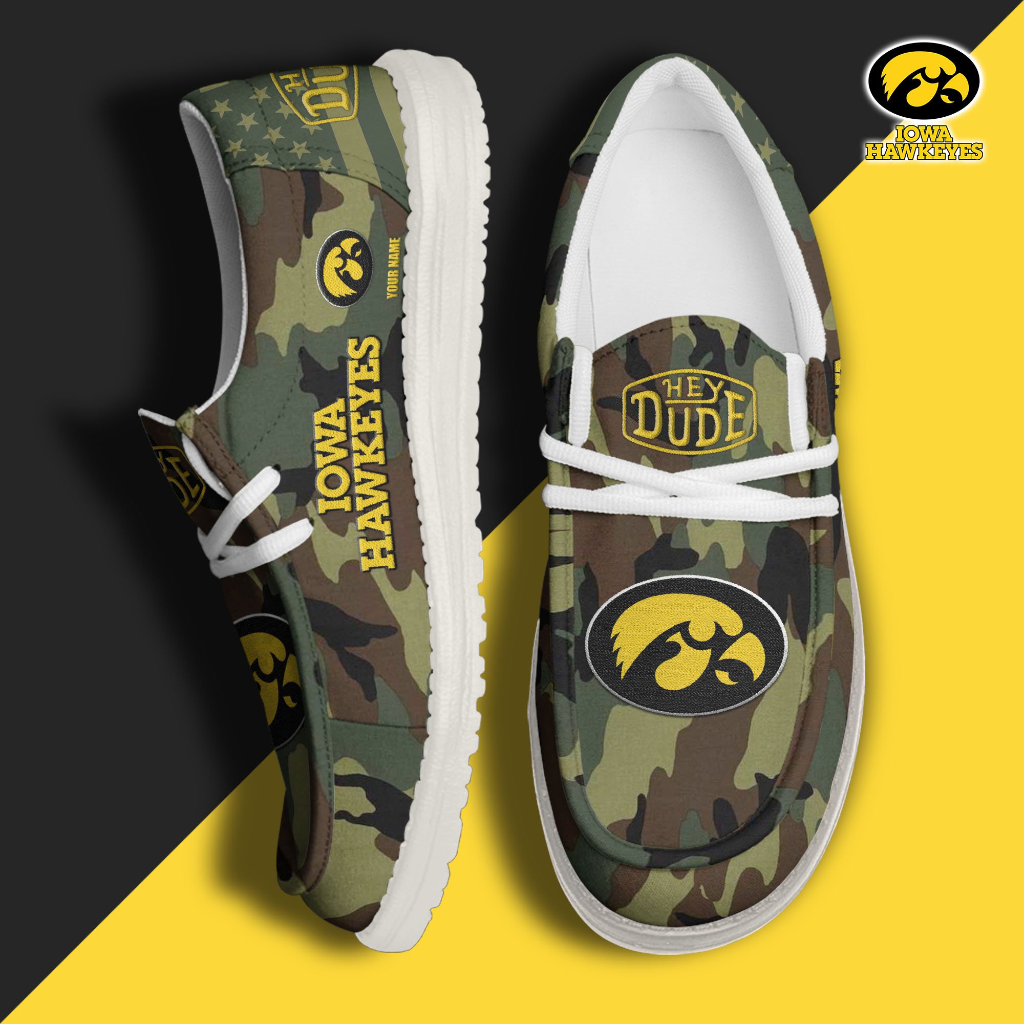 JWFancy Iowa Hawkeyes Hey Dude Shoes Wally Men's Lace Up Loafers Comfortable For Men And Women